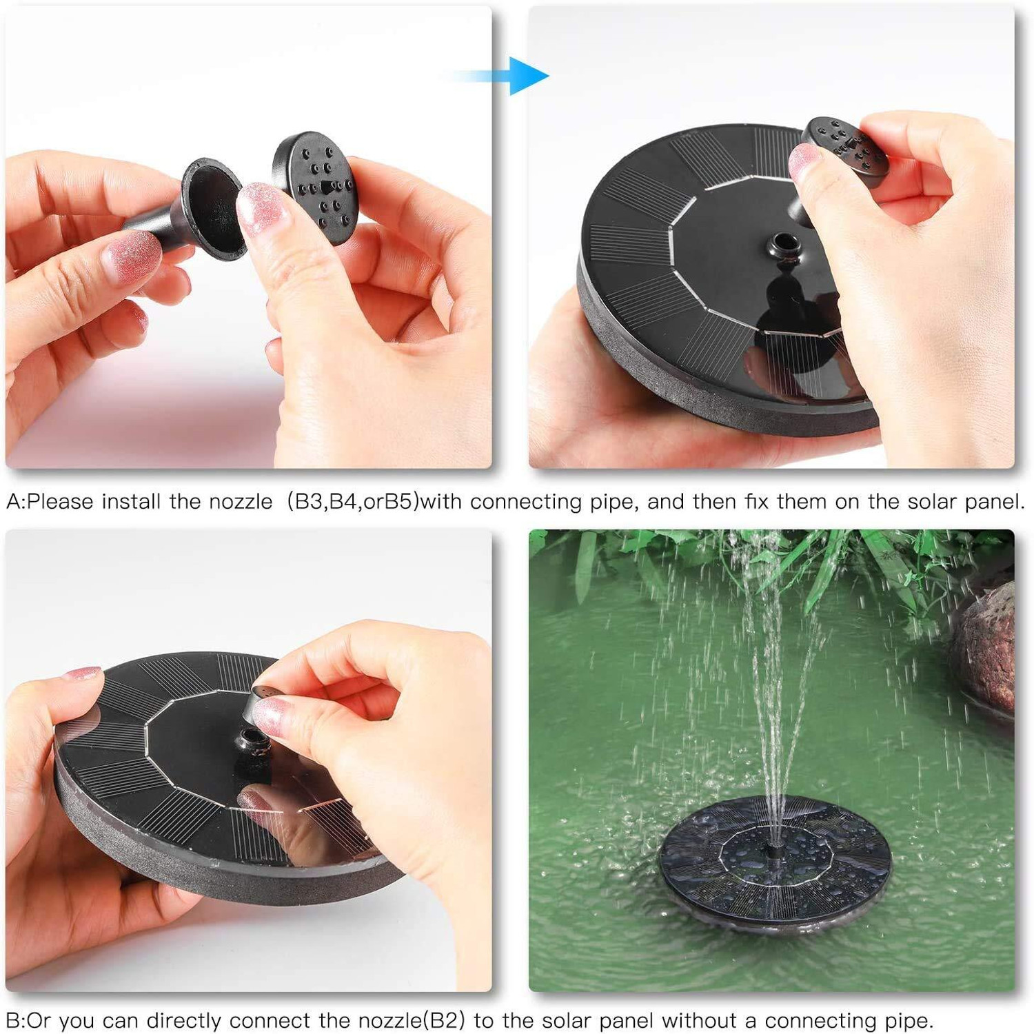 Image of HASTHIP Solar Power Floating Fountain Round 7V 14W Water Pump Black Solar Water Pump