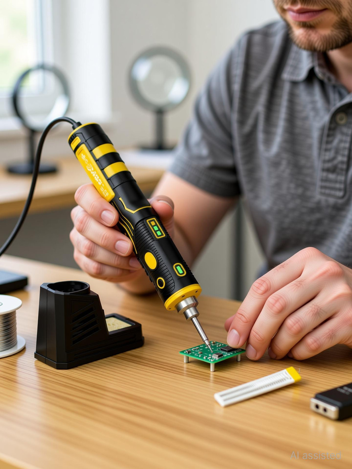 Image of amiciTools DC 5V 8W Cordless Rechargeable Soldering Iron with Touch Sensor Function and USB Charging Cable 8 W Temperature Controlled