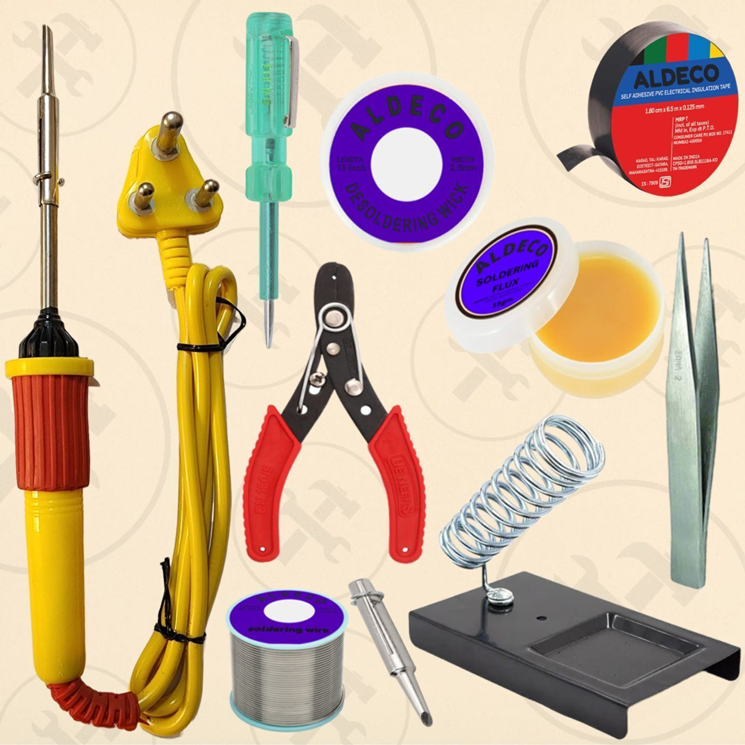 Image of Aldeco Essential 10 Tool Soldering Iron Kit with Cutter,Tape and Helping Items 25 W Simple