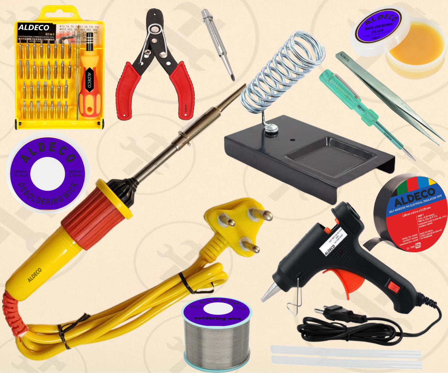Image of Aldeco Set of 14 Combo Soldering Iron Kit with 2in1 Screw Driver & Other Utility Tools 25 W Simple