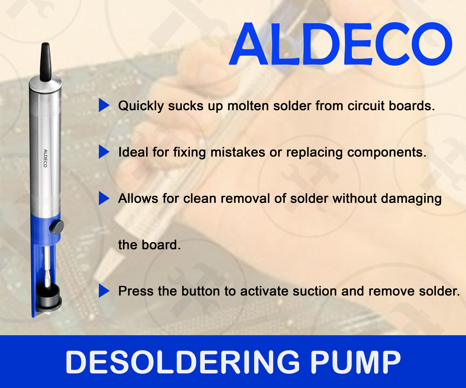 Image of Aldeco 16 Items Compact Soldering Iron Kit with Desoldering Pump & More Utility Tools 25 W Simple