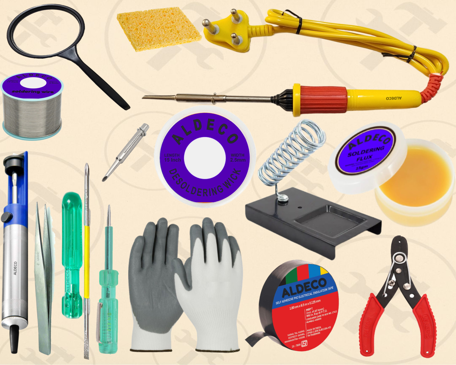 Image of Aldeco 16 Items Compact Soldering Iron Kit with Desoldering Pump & More Utility Tools 25 W Simple