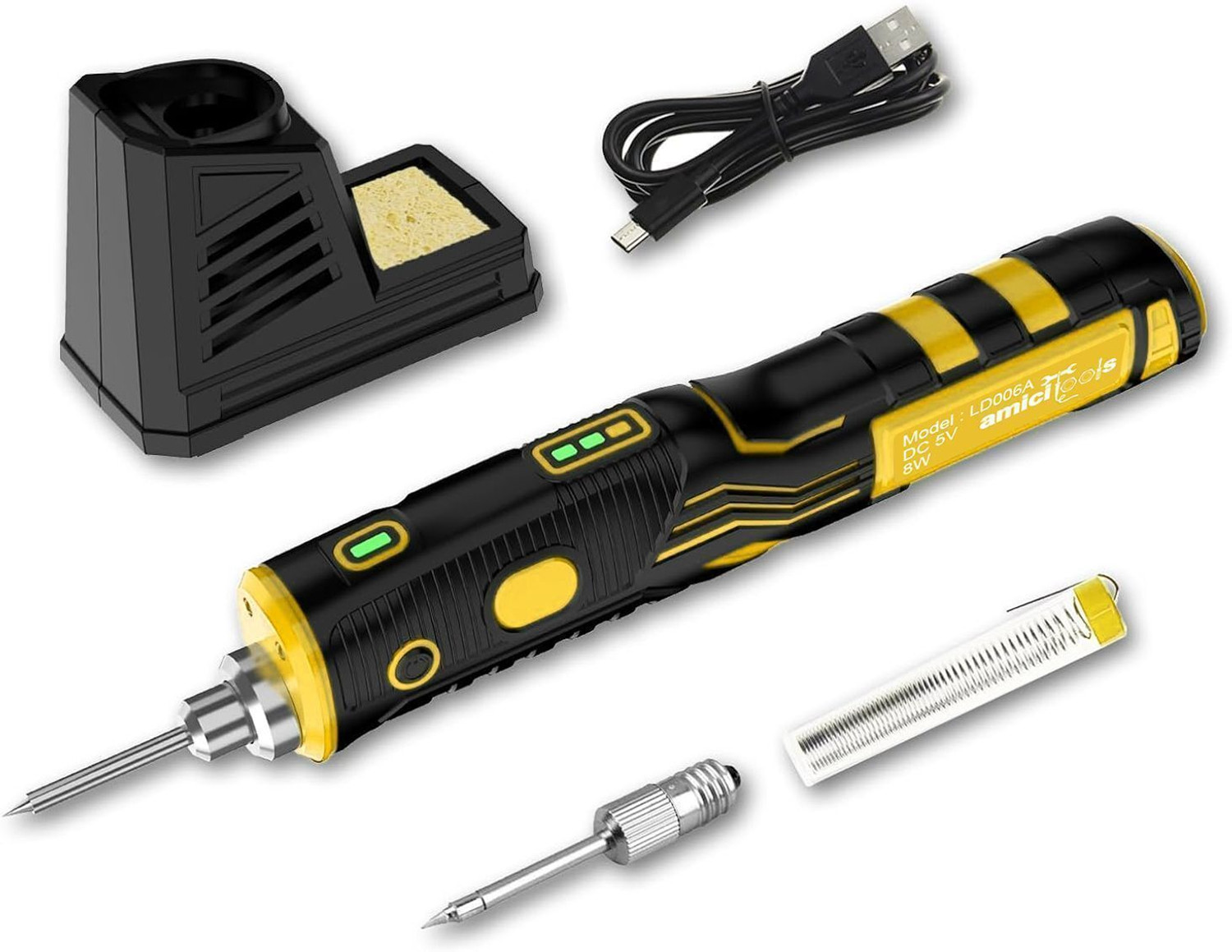Image of amiciTools DC 5V 8W Cordless Rechargeable Soldering Iron with Touch Sensor Function and USB Charging Cable 8 W Temperature Controlled