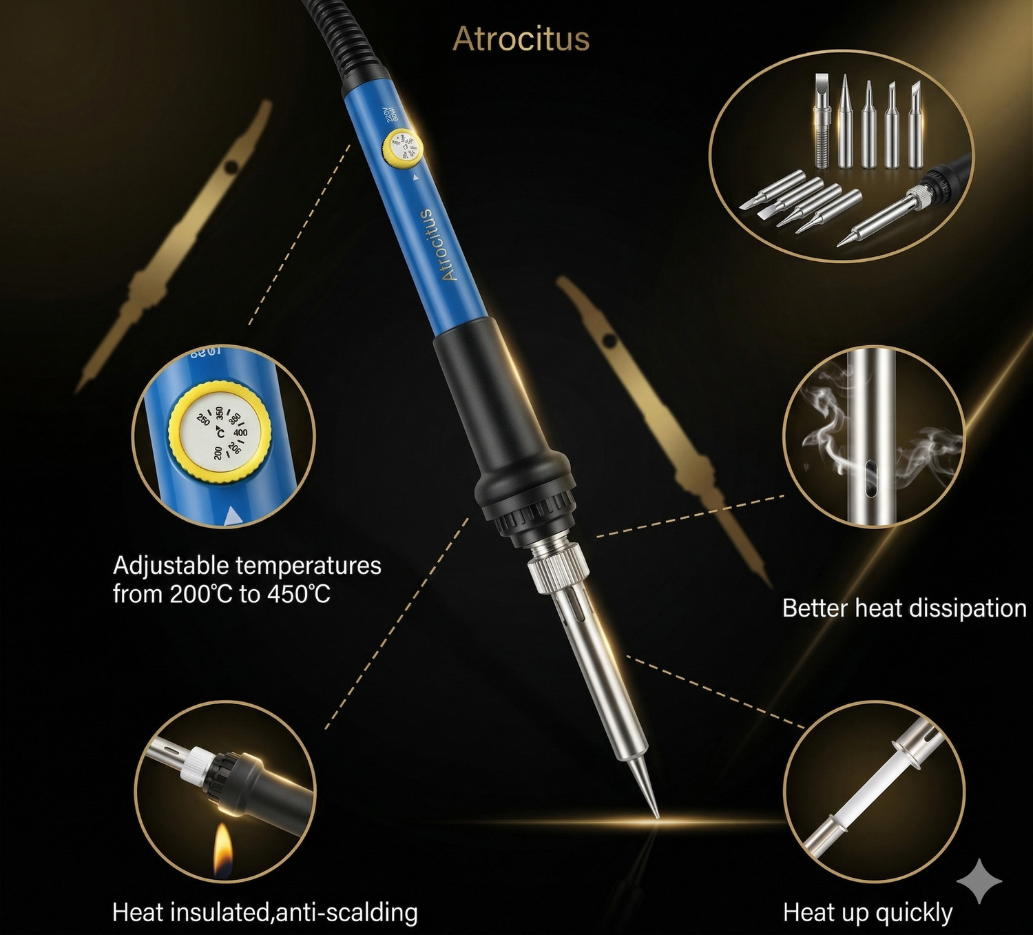 Image of Atrocitus ATC42760W Professional Soldering Iron Temperature Controlled with 5 Bits 60 W Temperature Controlled