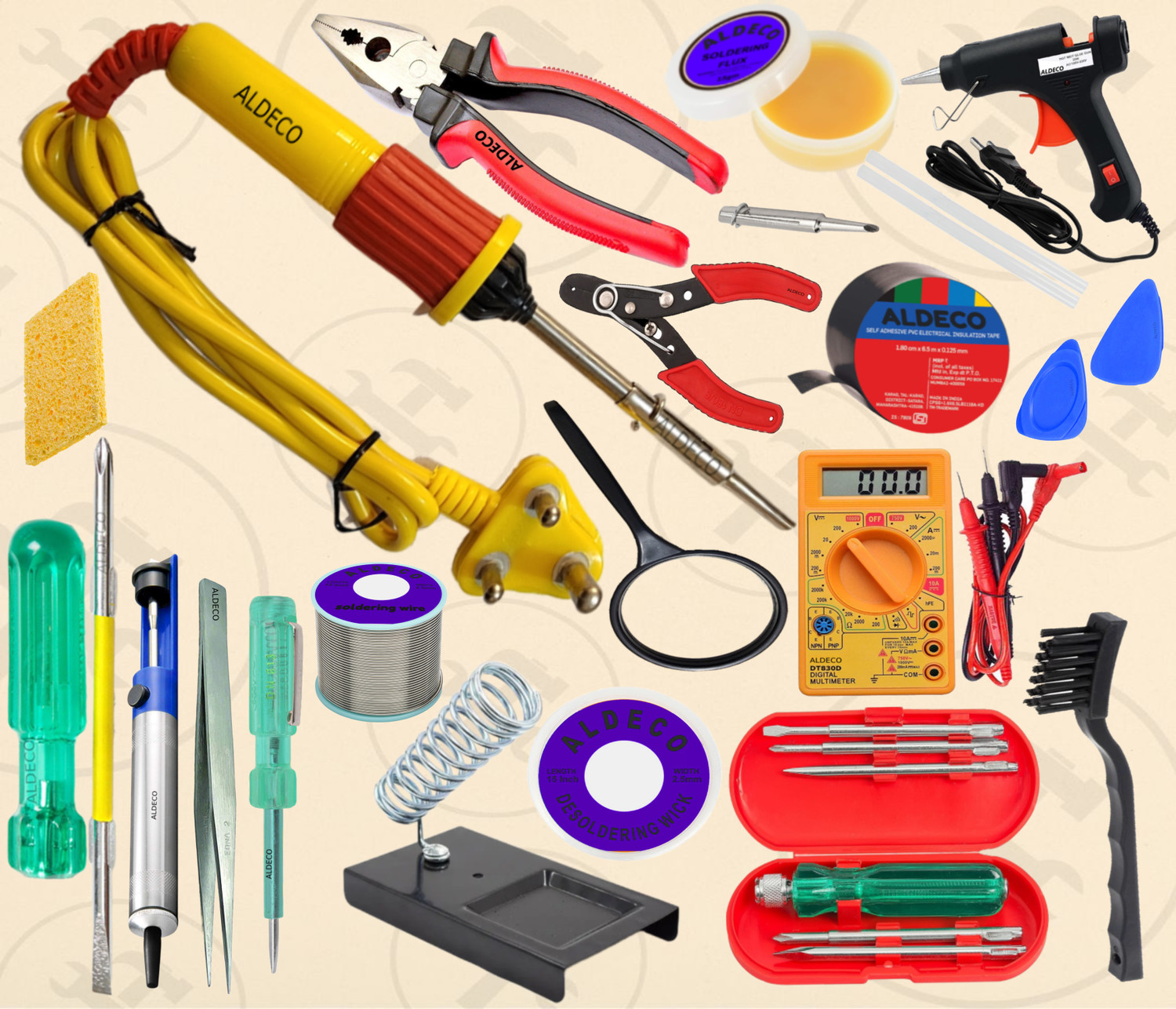 Image of Aldeco Set of 27 Combo Soldering Iron Kit with Red Plier and Other Utility Tools 25 W Simple
