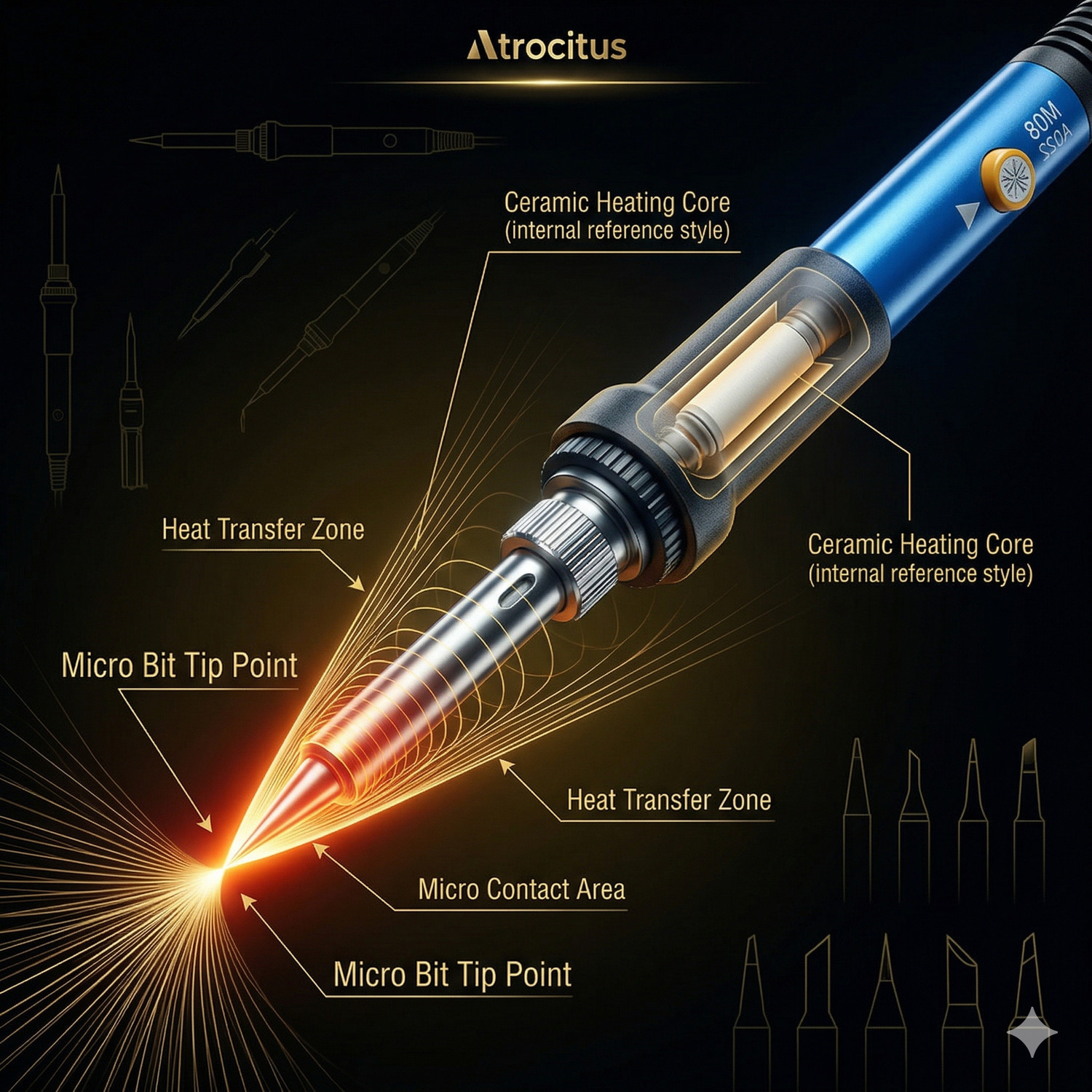 Image of Atrocitus ATC42760W Professional Soldering Iron Temperature Controlled with 5 Bits 60 W Temperature Controlled