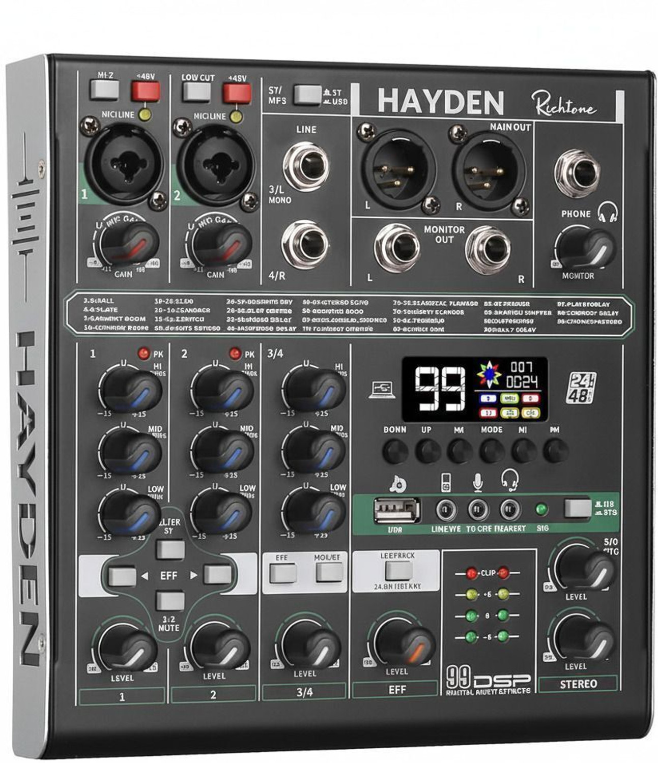 Image of Hayden 4 Channel OTG Mixer with USB Audio Interface for Mobile, PC, Recording Digital Sound Mixer