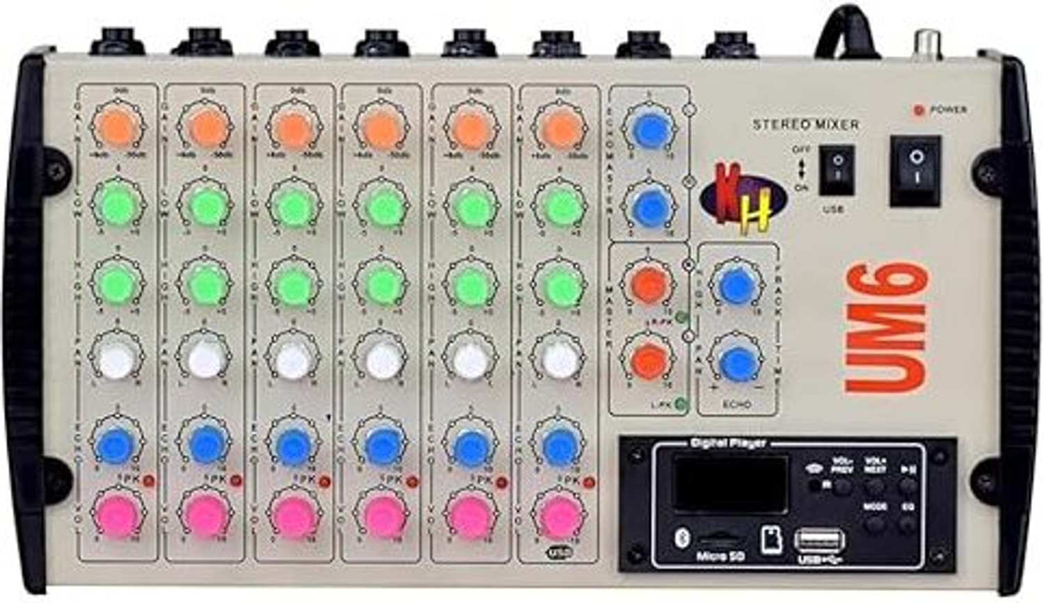 Image of Adiohub 6 Channel Mixer Live Stereo Digital Echo Mixer with USB & BT, 6x MIC Stereo Echo Powered Sound Mixer