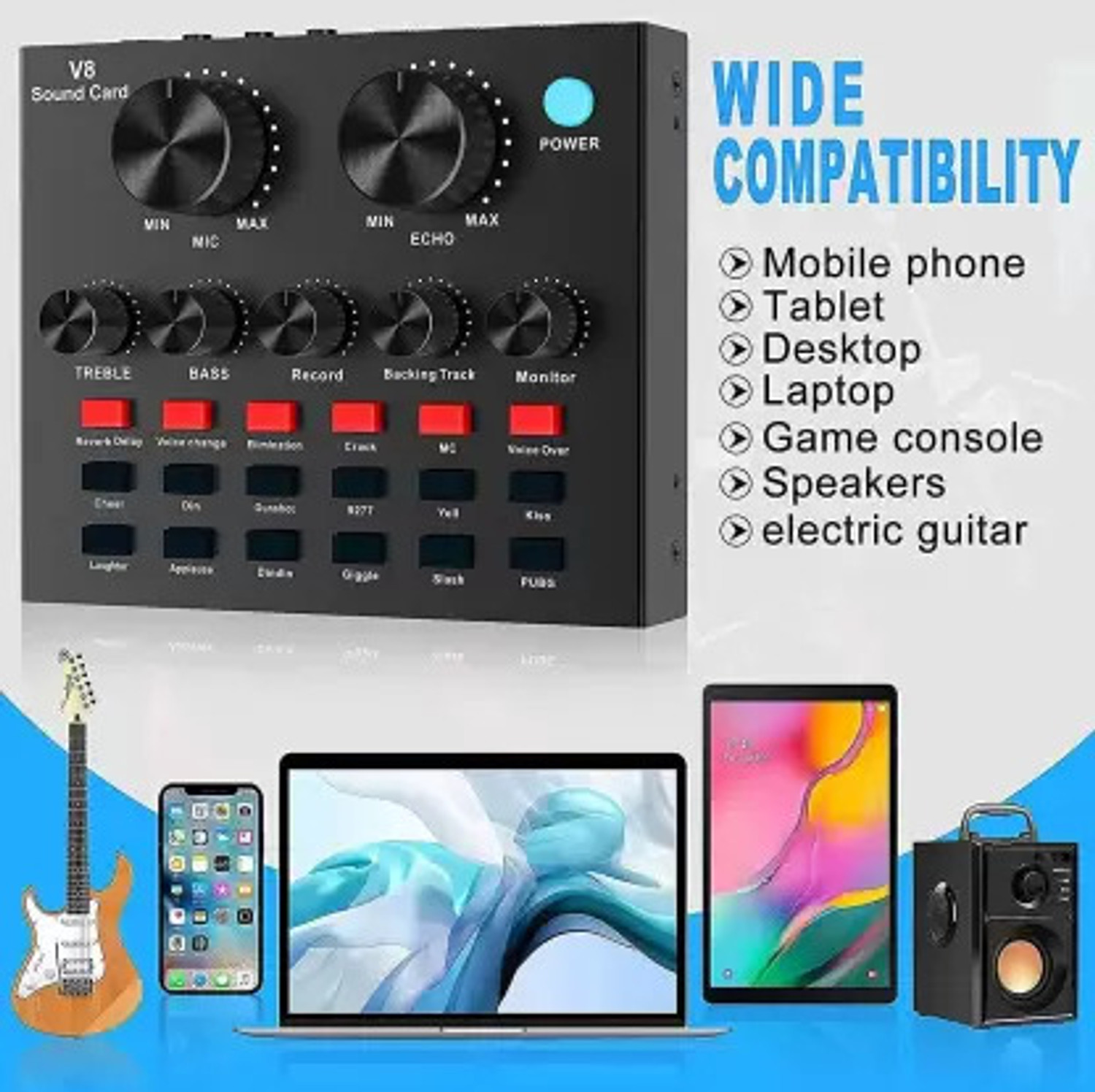 Image of Adiohub V8 Sound Card, Sound Effects Board for Podcast Equipment Bundle Powered Sound Mixer