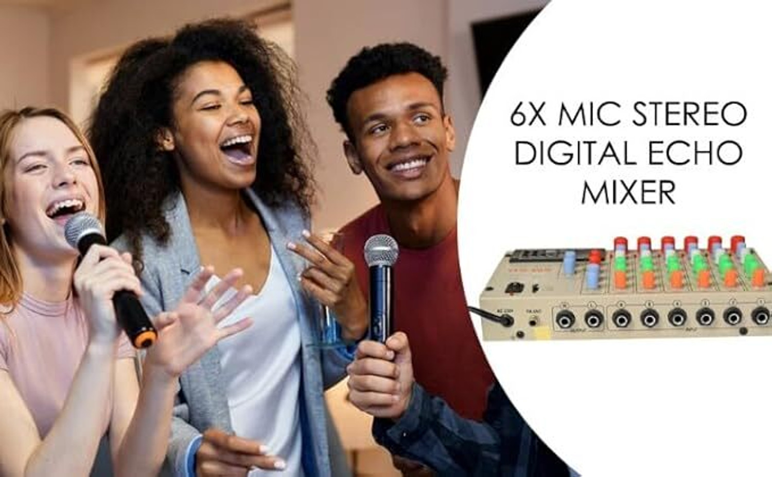 Image of Adiohub 6 Channel Mixer Live Stereo Digital Echo Mixer with USB & BT, 6x MIC Stereo Echo Powered Sound Mixer