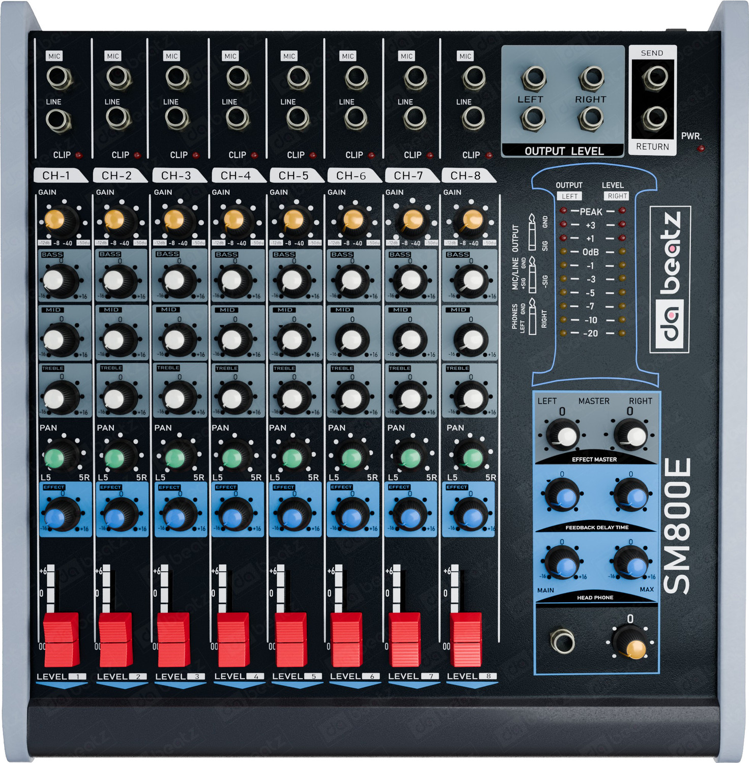 Image of Da.Beatz. 8 Channel SM800E Audio Mixer With Echo for Parties &Other Occasions, Sound Mixer Analog Sound Mixer