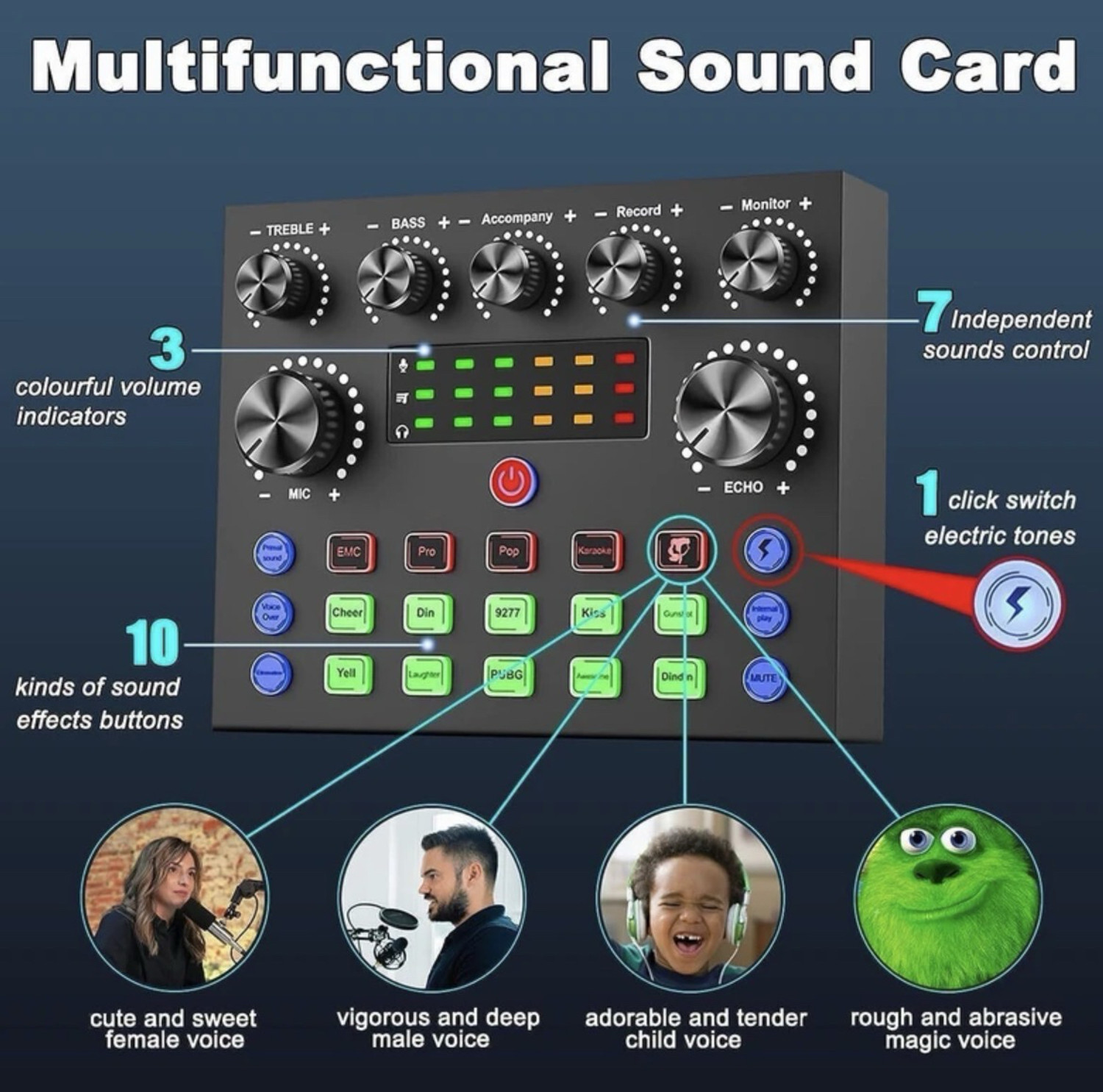 Image of podmaster V8 Portable Audio Mixer Interface, Bluetooth Sound Card for Recording /Podcast Digital Sound Mixer
