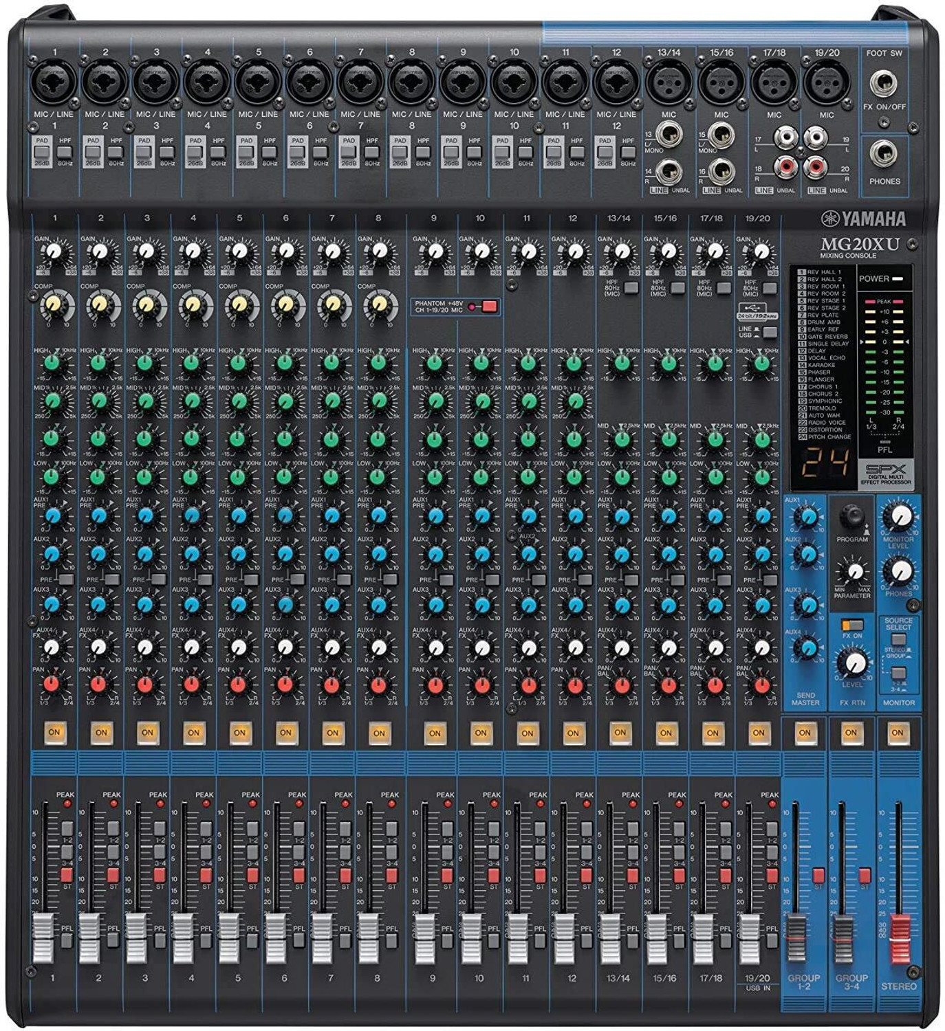 Image of YAMAHA MG20XU Analog Mixer with built-in digital effects and USB Analog Sound Mixer