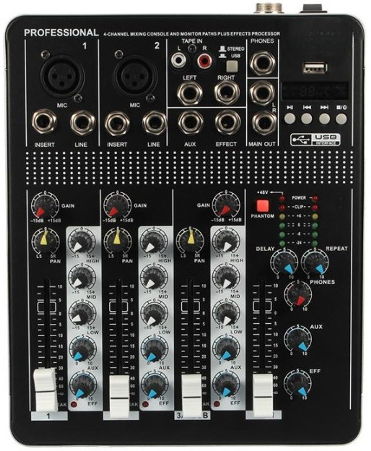 Image of KH 4 Channel Mixing Console Bluetooth Compatible Professional Portable DJ Console Digital Sound Mixer
