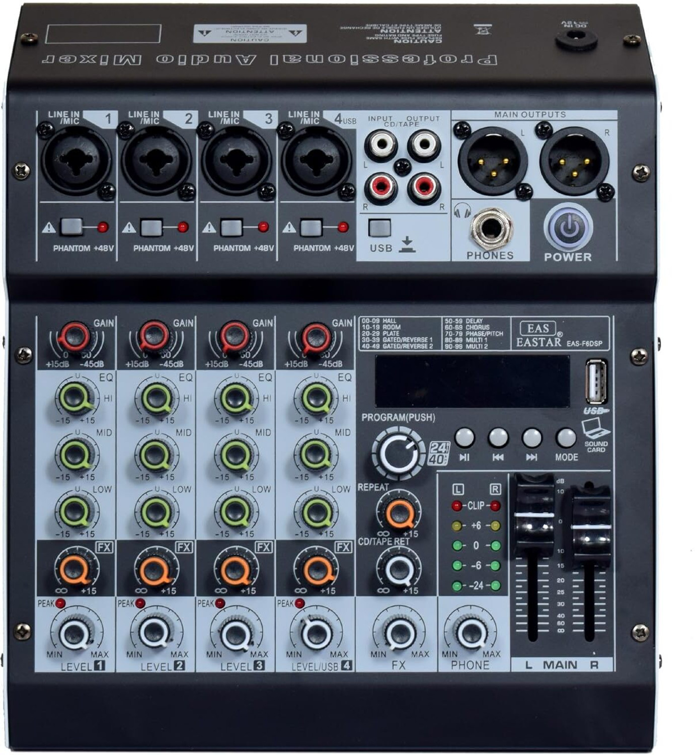 Image of Adiohub Audio Mixer 6 Channel for Stage Live Studio Stereo Recording DJ Stage Powered Sound Mixer