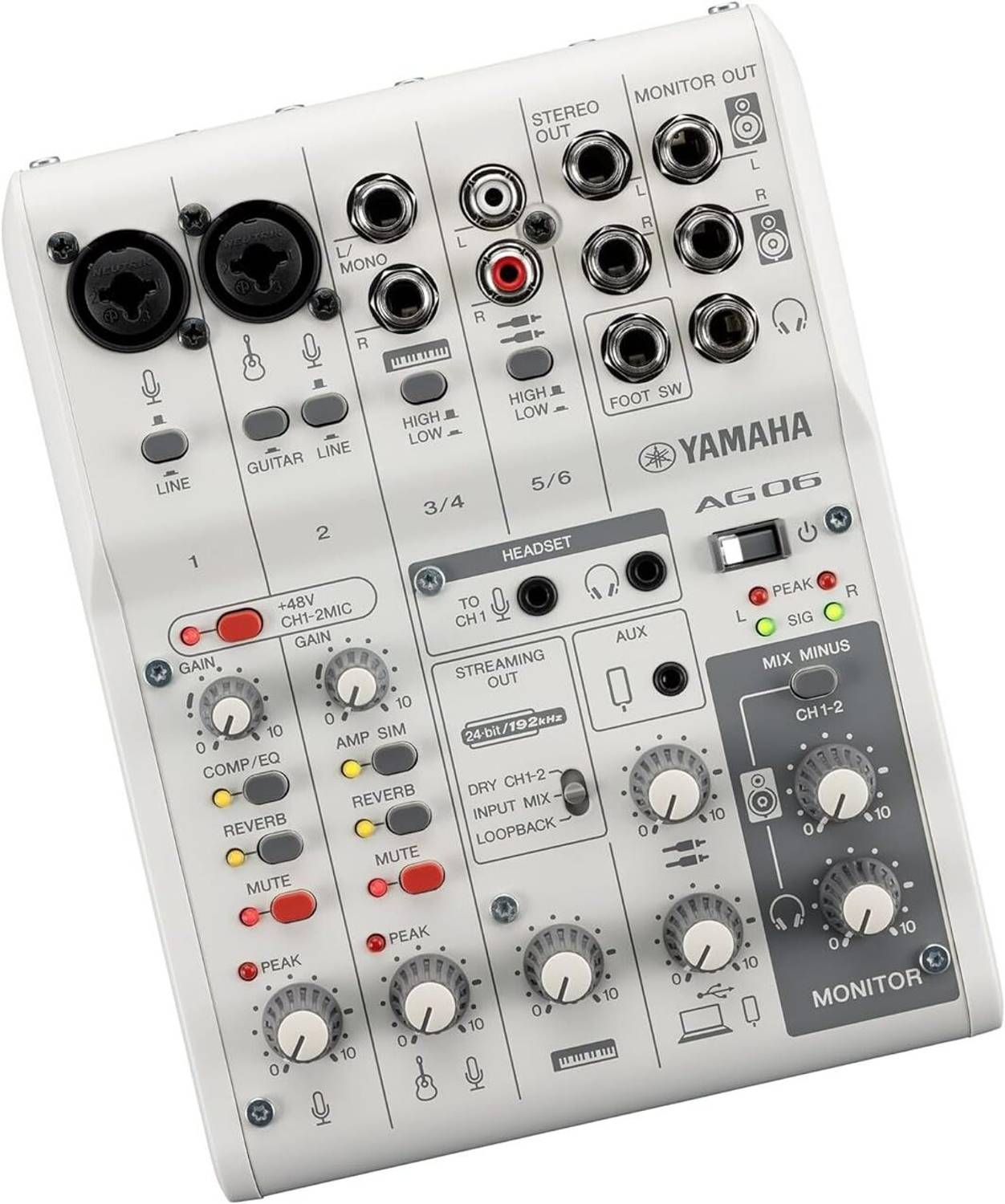 YAMAHA AG06 MK2 White 6-Channel Live Streaming Loopback Mixer/USB