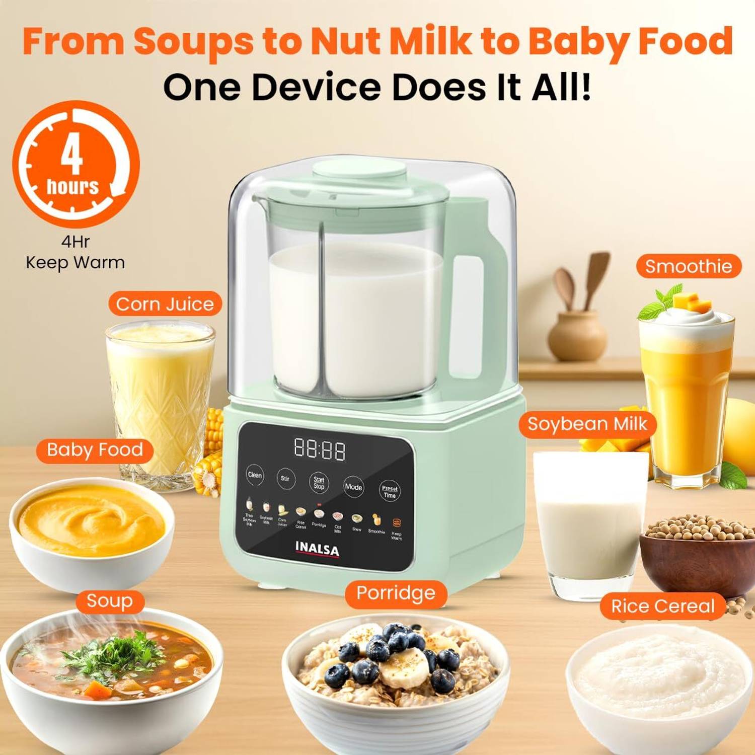 INALSA Blendora Hot & Cold|1100W|For Smoothies,Juices,Soups,Nut