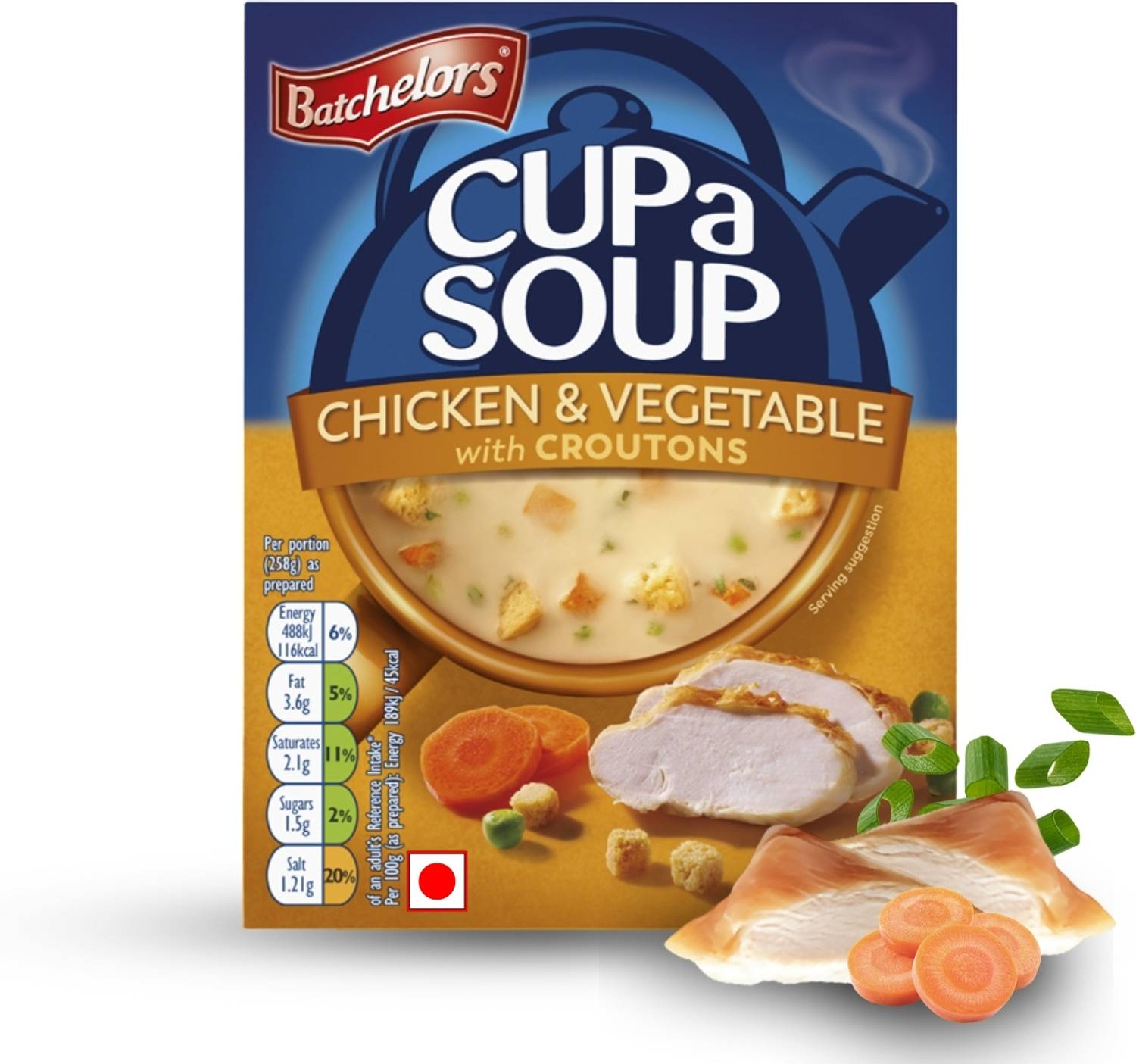 Batchelors Cup A Soup Chicken & Vegetable with Croutons Instant Soup | Low Fat | 4 Sachets