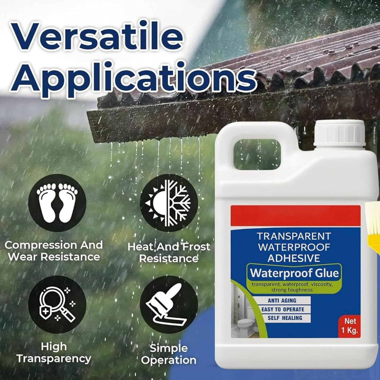 Image of knh mart Waterproof Glue Clear Gel Bathroom Roof Top Concrete No Leak Adhesive (1 KG) Adhesive
