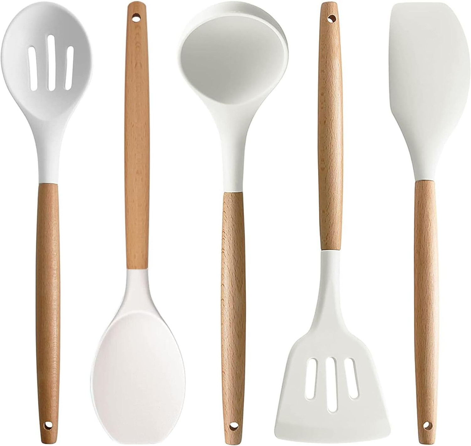 Image of NowExp 6-Piece Silicone Kitchen Spatula Set Durable with Durable Wooden Handles Mixing Slotted Spatula