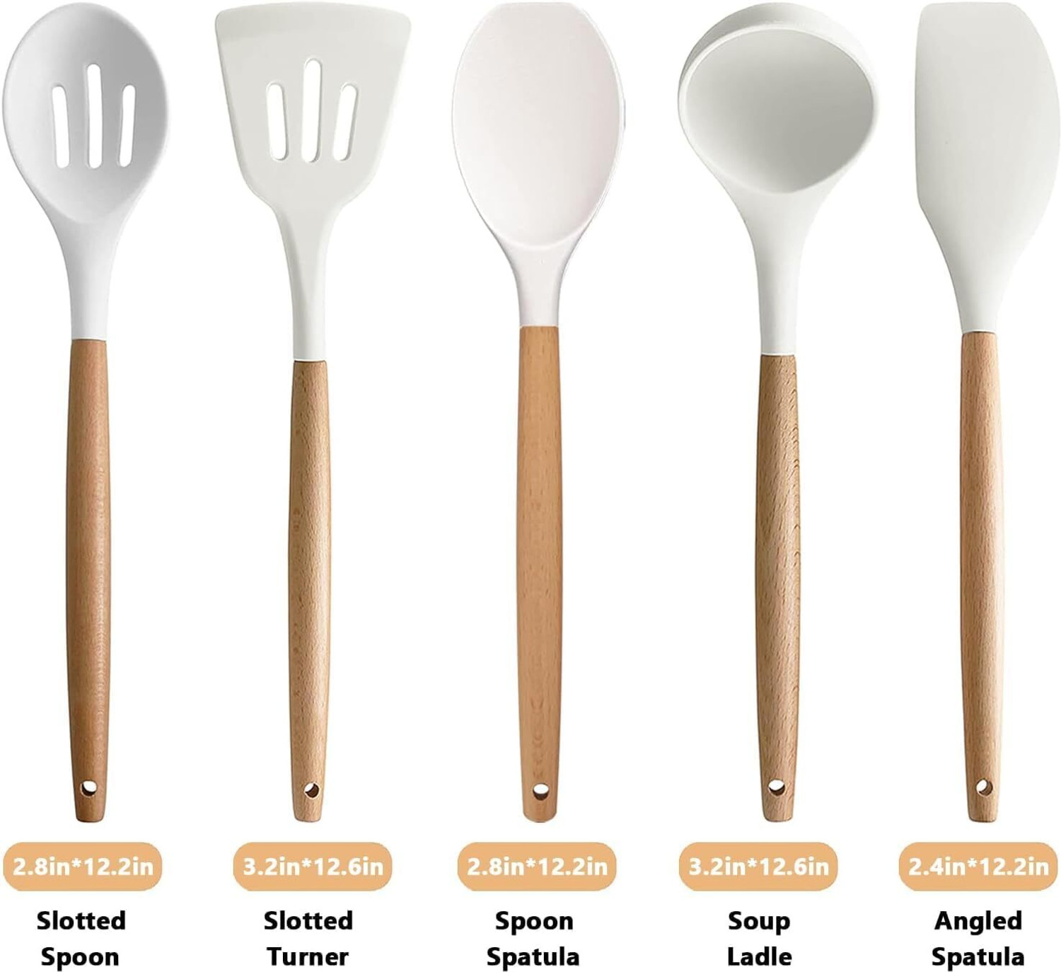 Image of NowExp 6-Piece Silicone Kitchen Spatula Set Durable with Durable Wooden Handles Mixing Slotted Spatula