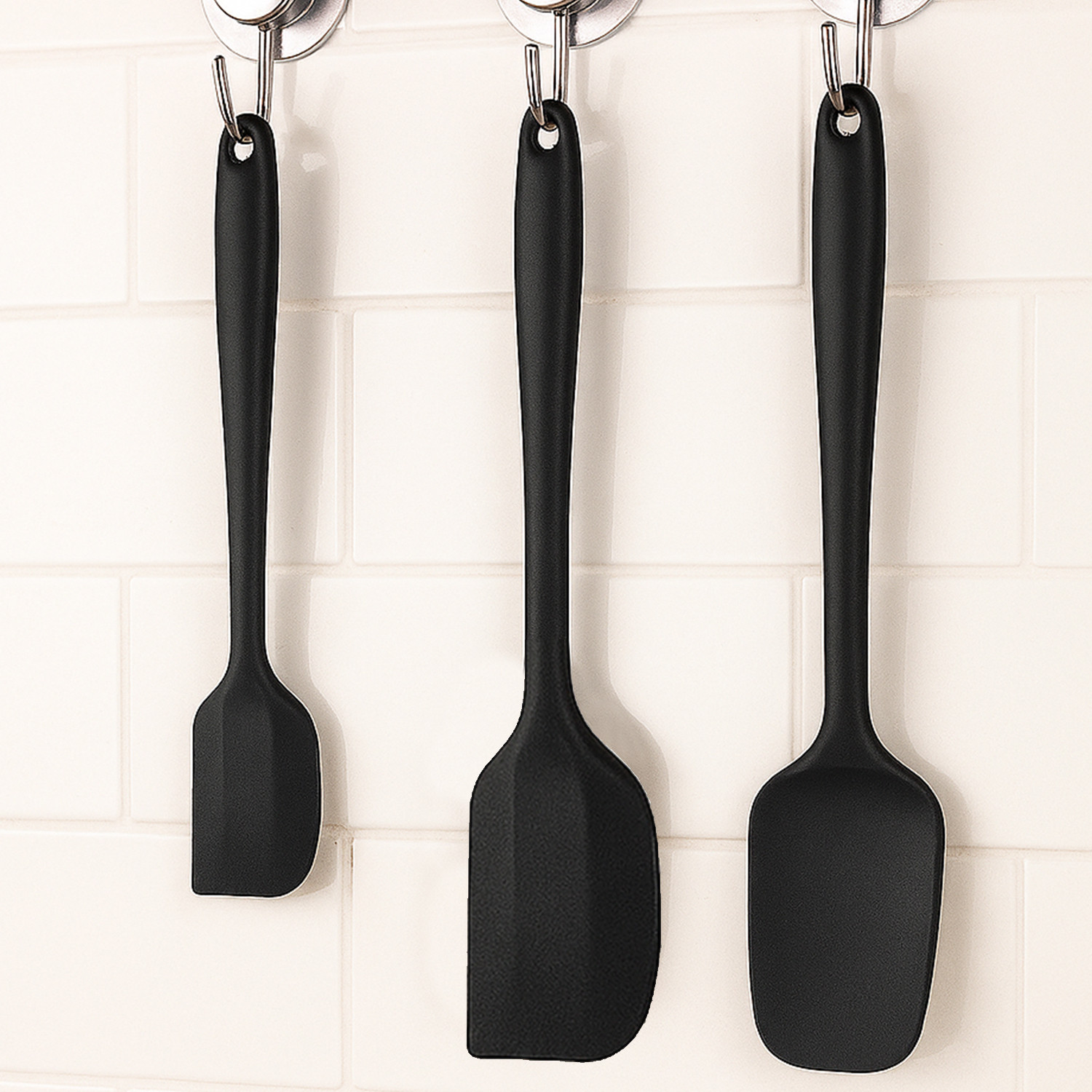 Frenchware 1 Large, 1 Small Turner & 1 Spoon, Premium Silicone Kitchen Utensil Set Non-Stick Spatula