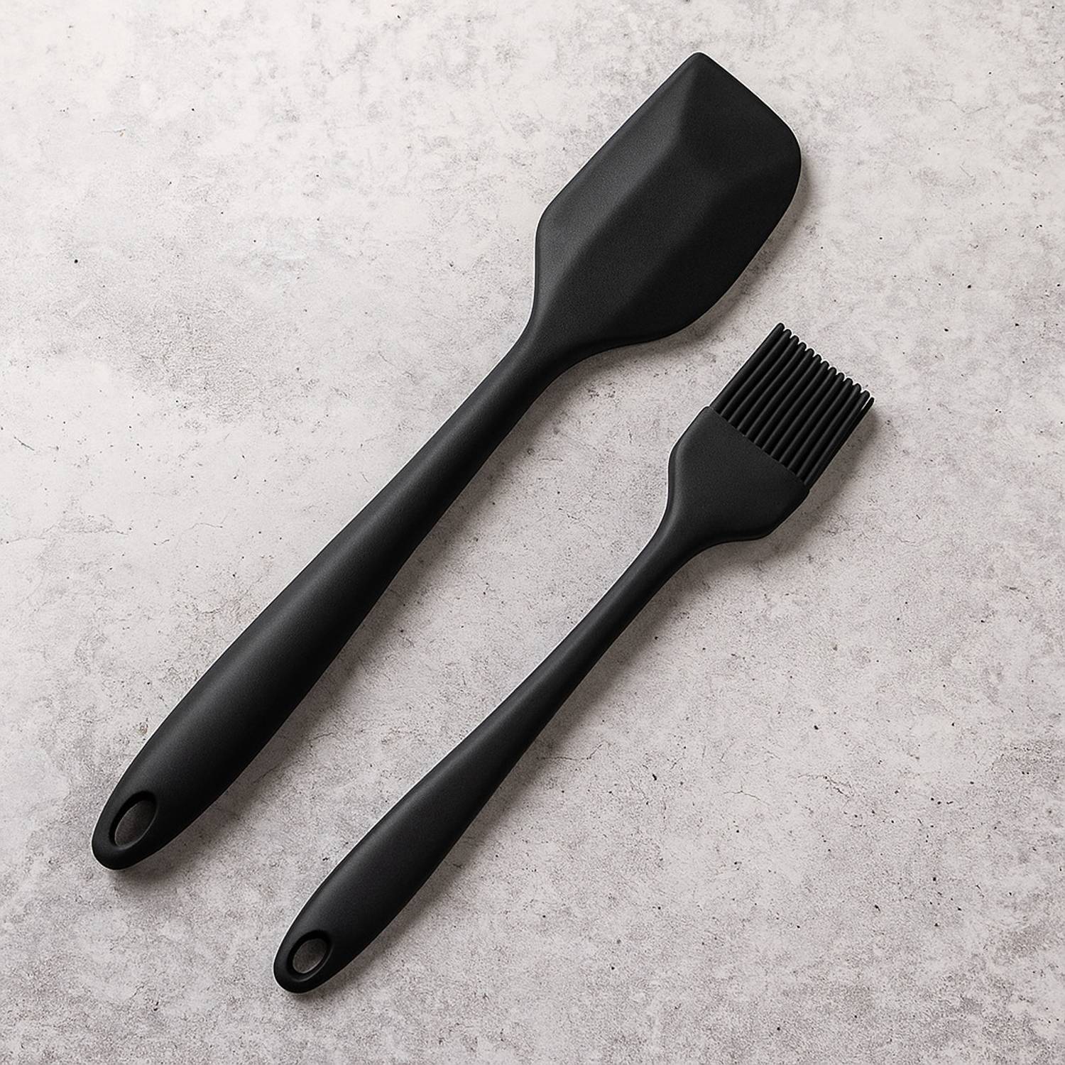 Baskety Silicone Non-Stick Heat Resistant Kitchen Utensil| Spatula Big 27cm+Silicone Basting Brush 21cm| BLACK Pack of 2 Non-Stick Spatula