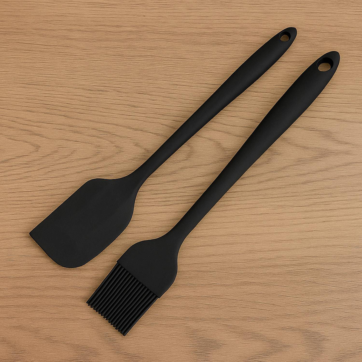 Baskety Silicone Non-Stick Heat Resistant Kitchen Utensil| Spatula Small 20.6cm+Silicone Basting Brush 21cm| BLACK Pack of 2 spatula Non-Stick Spatula