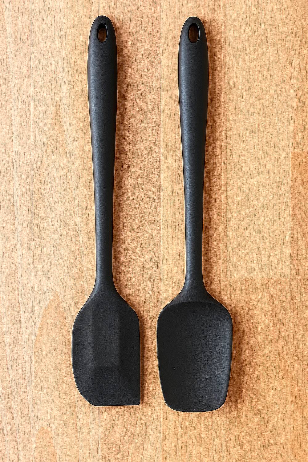 Baskety Silicone Non-Stick Heat Resistant Kitchen Utensil| Spatula Spoon Big 27cm+Spatula Big 27cm|Pack of 2 Spatula BLACK Non-Stick Spatula