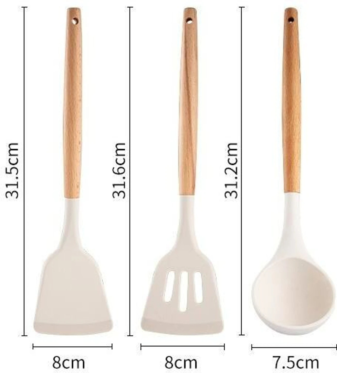 Image of PRIVATE CAVE Premium Silicone Kitchen Utensil Set with Wooden Handle (3 Pcs) Wooden Spatula