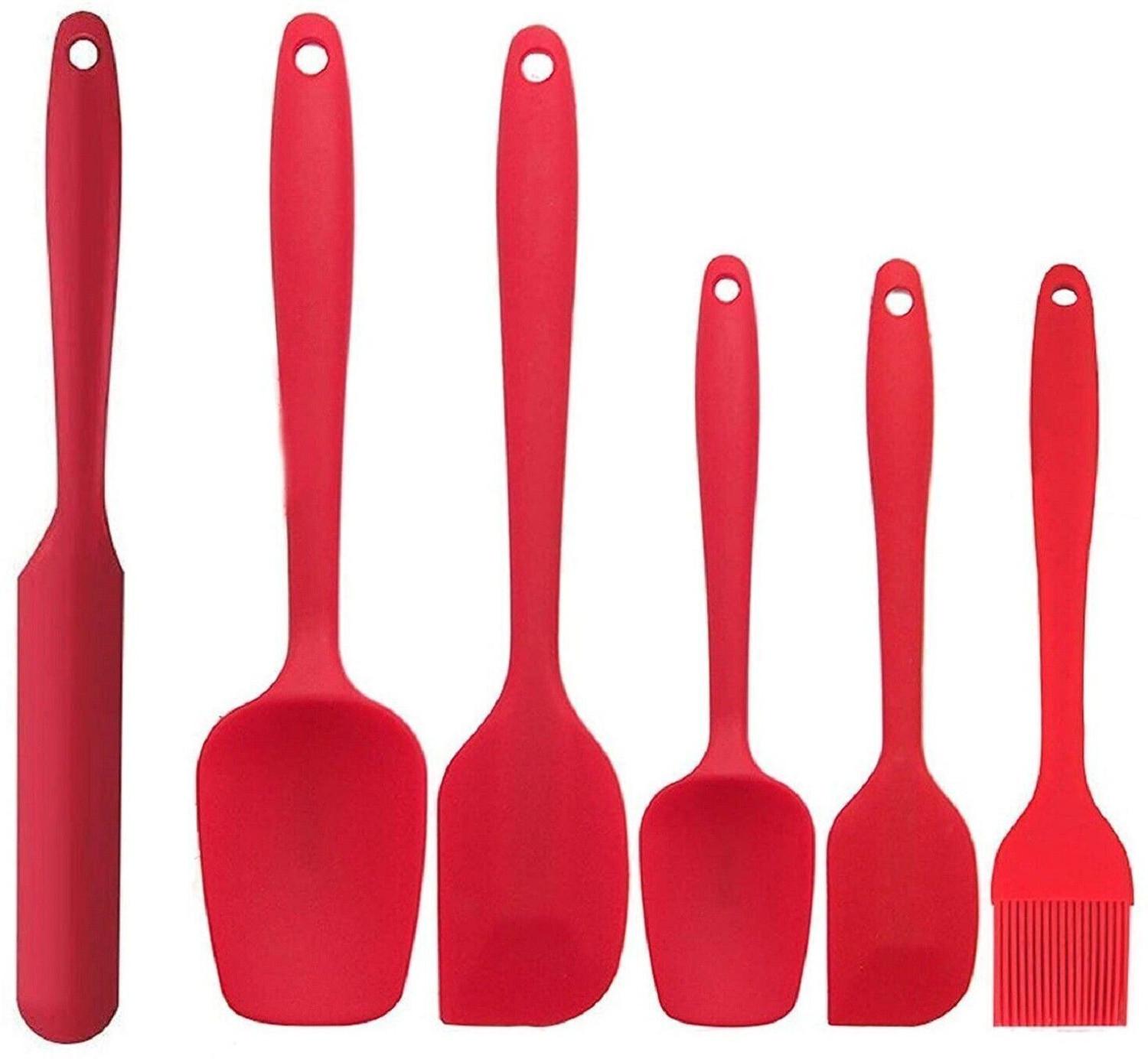 Image of BHAVI CREATION Silicone Spatula Sets of 6 Pcs Made of 100% Food Grade Silicone One Piece Design Seamless Heat-Resistant Spatula Perfect for Spatula Cooking, Baking and Mixing (Red) Color Red Type Rubber Blade Material Silicone Handle Material Silicon Additional Features Heat Resistance 450 degree C Dishwasher Safe Yes Other Features Spatula Spatula Spatula One Piece Seamless Spatula One-piece construction of silicone spatula set, flexible top and stiff long handle for easy to operate when cooking, round edge effectively scrape the stuff of the corner, no worry the top break off and food trapped, you can be comfortably held in the hand. Non-Stick Spatula