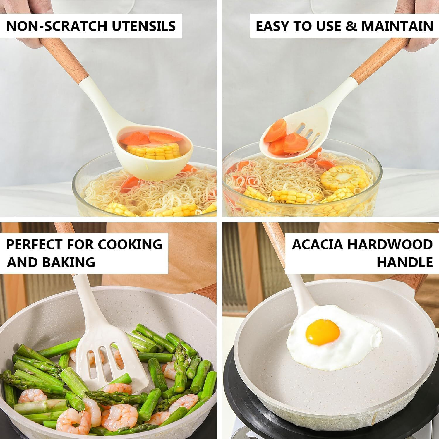 Image of NowExp 6-Piece Silicone Kitchen Spatula Set Durable with Durable Wooden Handles Mixing Slotted Spatula