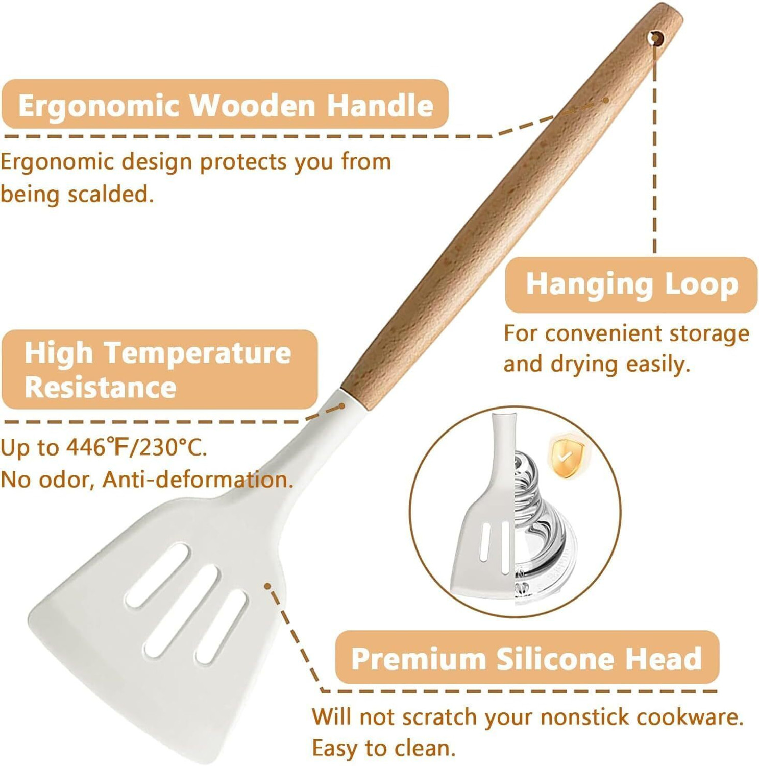 Image of NowExp 6-Piece Silicone Kitchen Spatula Set Durable with Durable Wooden Handles Mixing Slotted Spatula