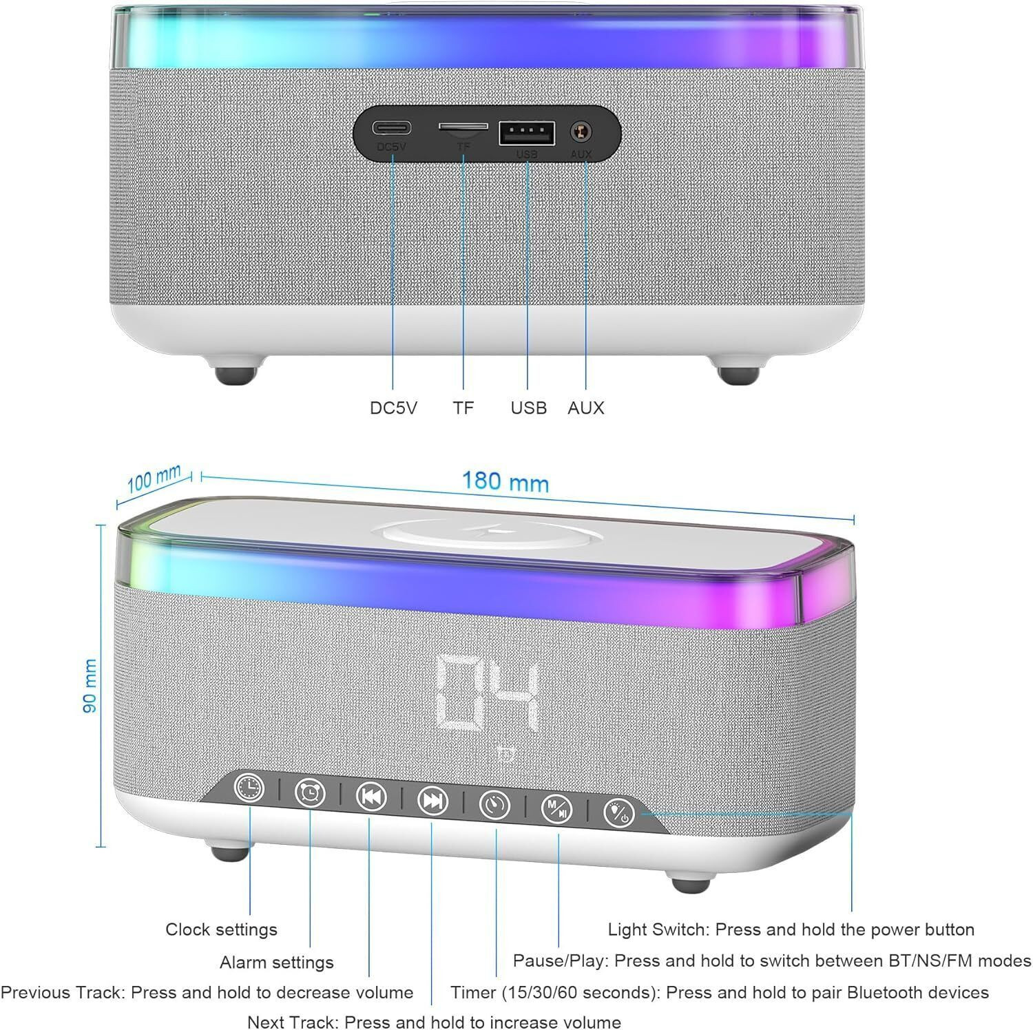 Image of AK10ZONE Portable Bluetooth Speaker with 15W Fast Wireless Charging Speaker Mod