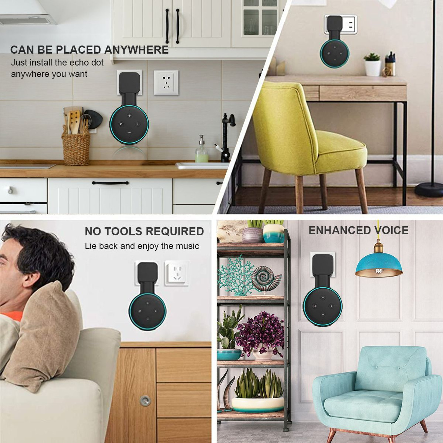 Image of ZITRONIX Wall Mount Alexa Holder Echo Dot 3 Cord Organizer Black Speaker Mount
