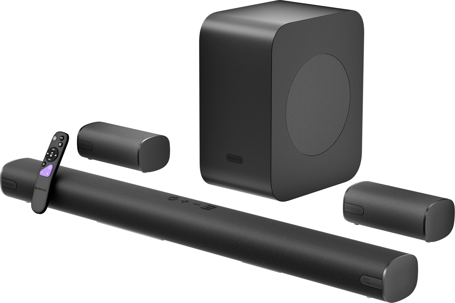 Image of ZEBRONICS Juke Bar 9890,Dolby Atmos,DTSx,Wireless Subwoofer & Satellites,5 Driver Soundbar 1030 W Bluetooth Soundbar