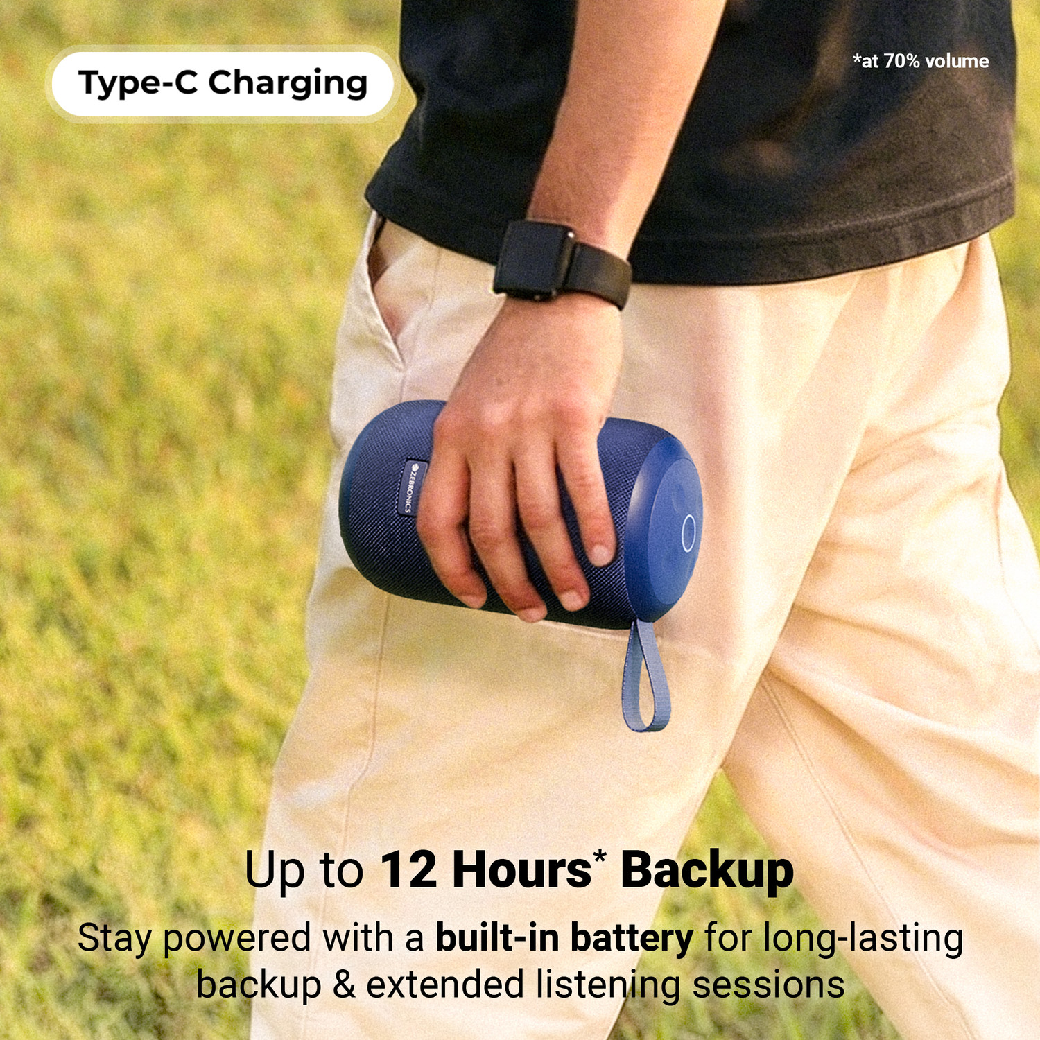 Image of ZEBRONICS Music bomb i10,12hrs Playback, Dual Drivers, BT v5.4, USB , AUX, Type-C Charging 16 W Bluetooth Speaker