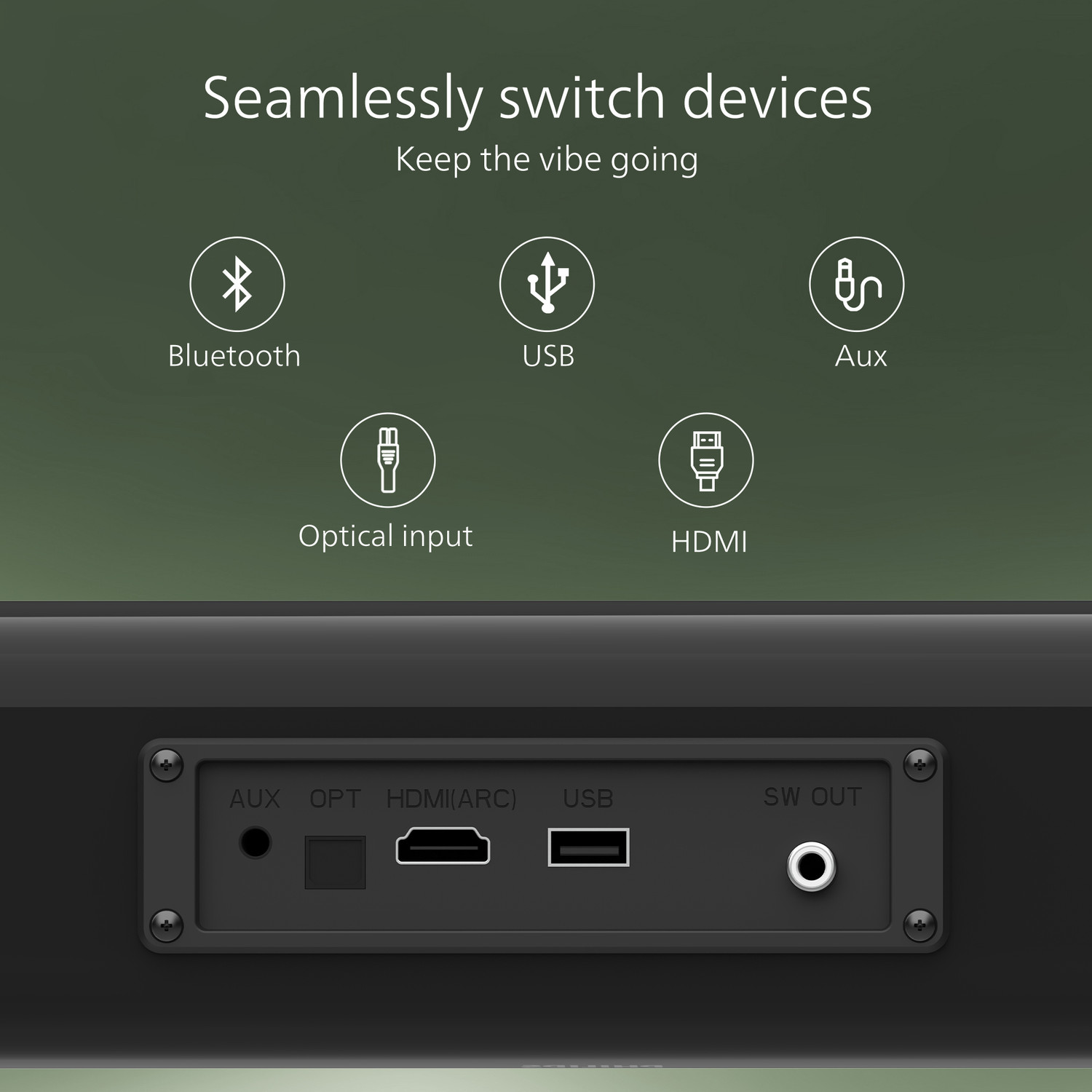 Image of PHILIPS TAB4361 /94 5.5 Inch Subwoofer HDMI ARC, USB & Optical Connectivity 160 W Bluetooth Soundbar