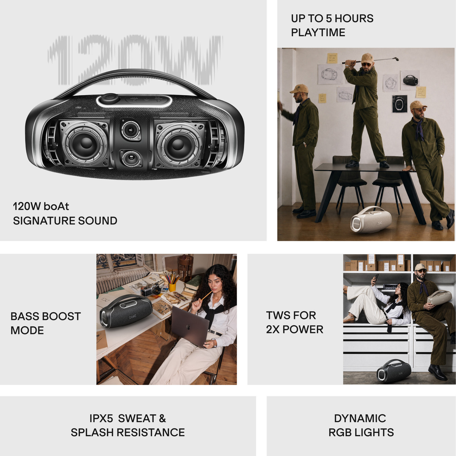 Image of boAt Stone 1800 Plus,5H Battery,Bass Boost,TWS Mode,VoiceAssistant,With Mic,IPX5 120 W Bluetooth Home Audio Speaker