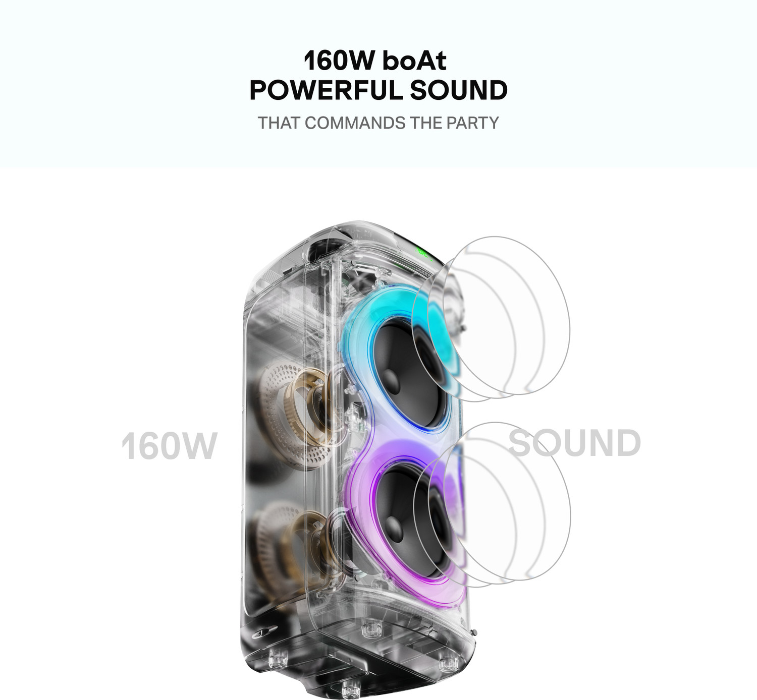 Image of boAt PartyPal 390 Plus,Karaoke Auto-Tuner,UHF Mic,RGB LED,TWS Mode,Guitar Input Port 160 W Bluetooth Tower Speaker