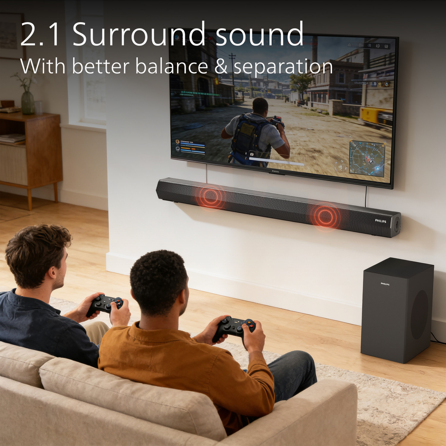Image of PHILIPS TAB4451 /94 6.5 Inch Subwoofer� HDMI ARC, USB & Optical Connectivity 250 W Bluetooth Soundbar