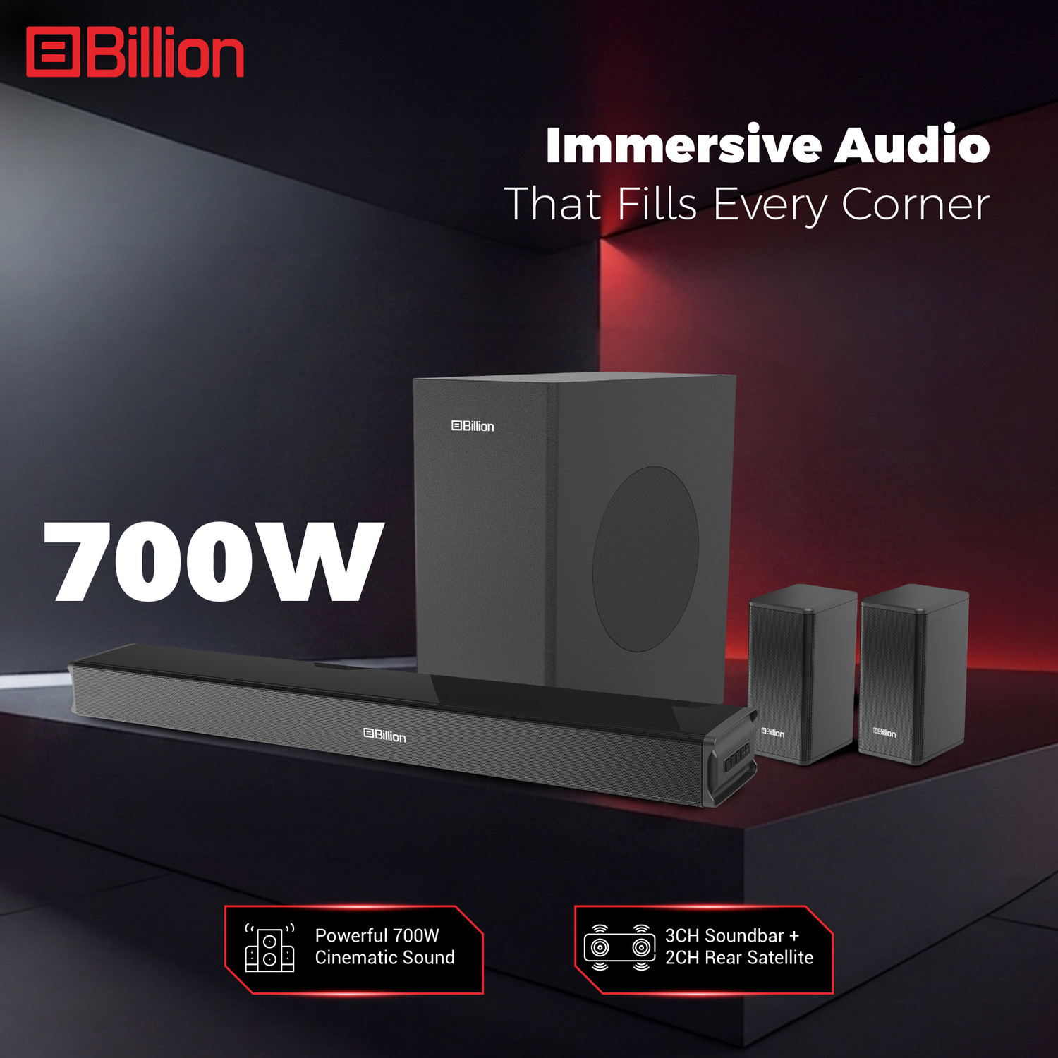Image of Billion Thunder 700 Watts Dolby Audio, 5.1 CH, Immersive cinematic experience, EQ Modes 700 W Bluetooth Soundbar