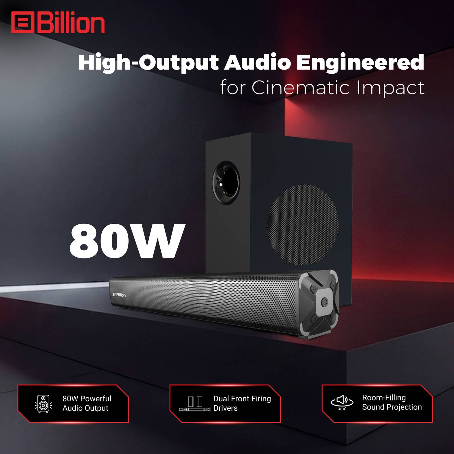 Billion Thunder 80 80W 2.1 Channel Bluetooth Soundbar - Image 2