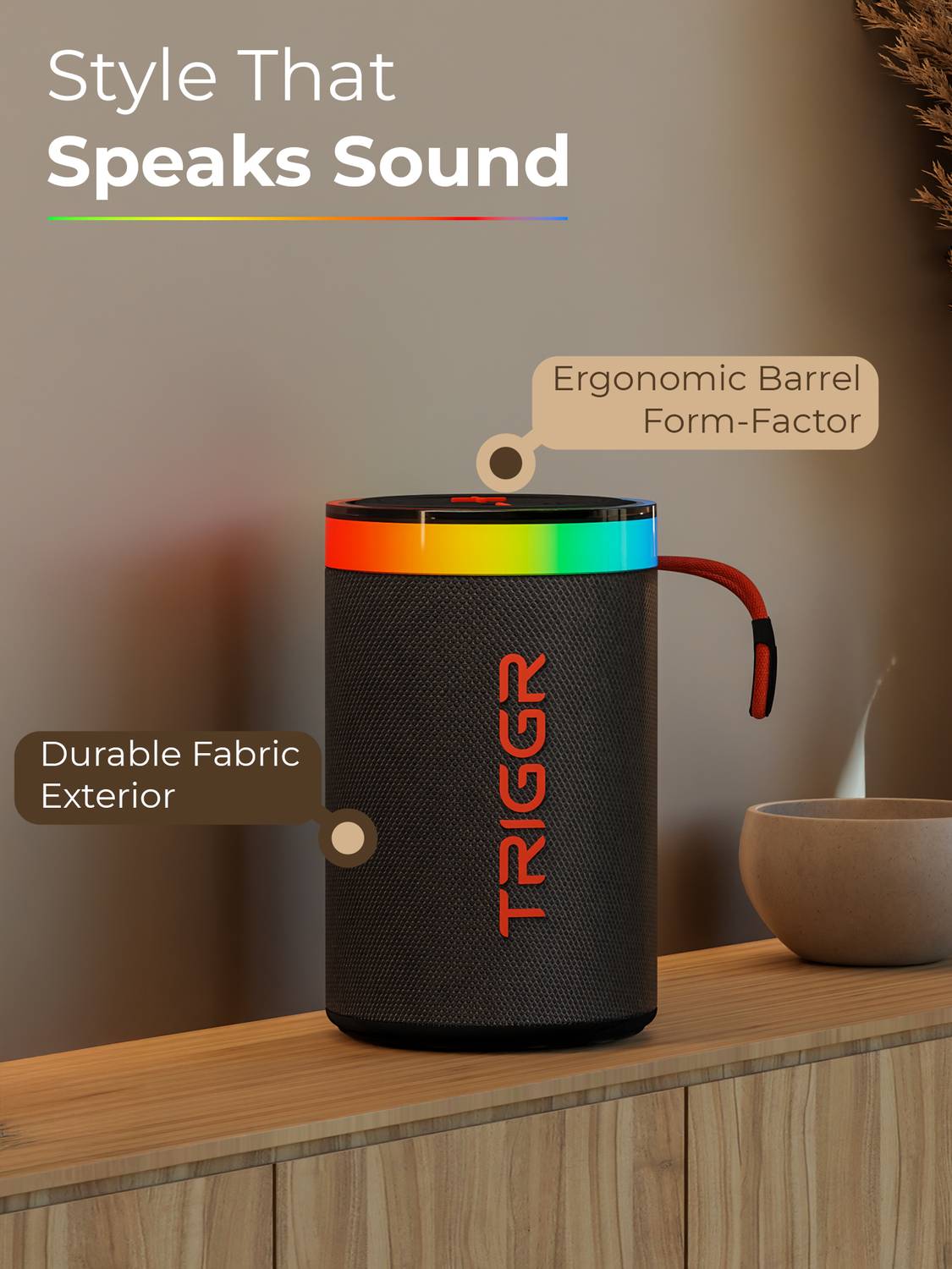 TRIGGR Roar 10 with RGB Lights, Fabric Exterior, TWS & FM Mode, 8H Playtime 10 W Bluetooth Speaker - Image 3