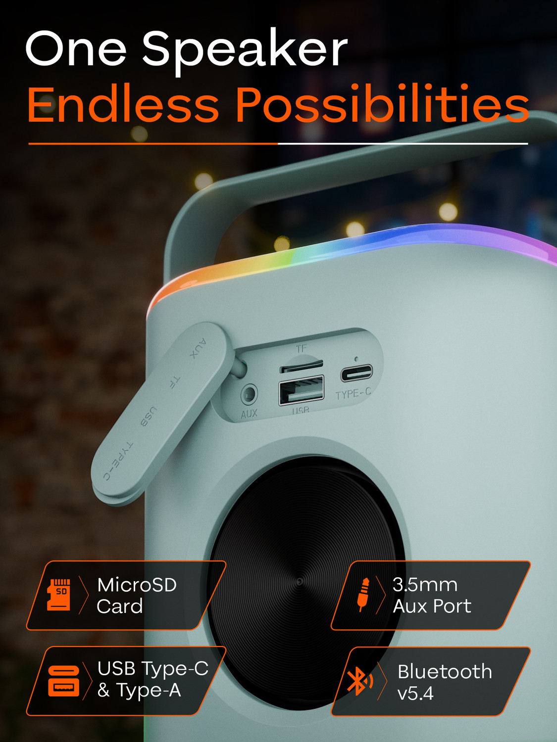 Image of TRIGGR Roar 20 with RGB Lights, Metal Mesh, TWS & FM Mode, 7H Playtime, BT v5.4,20W 20 W Bluetooth Speaker