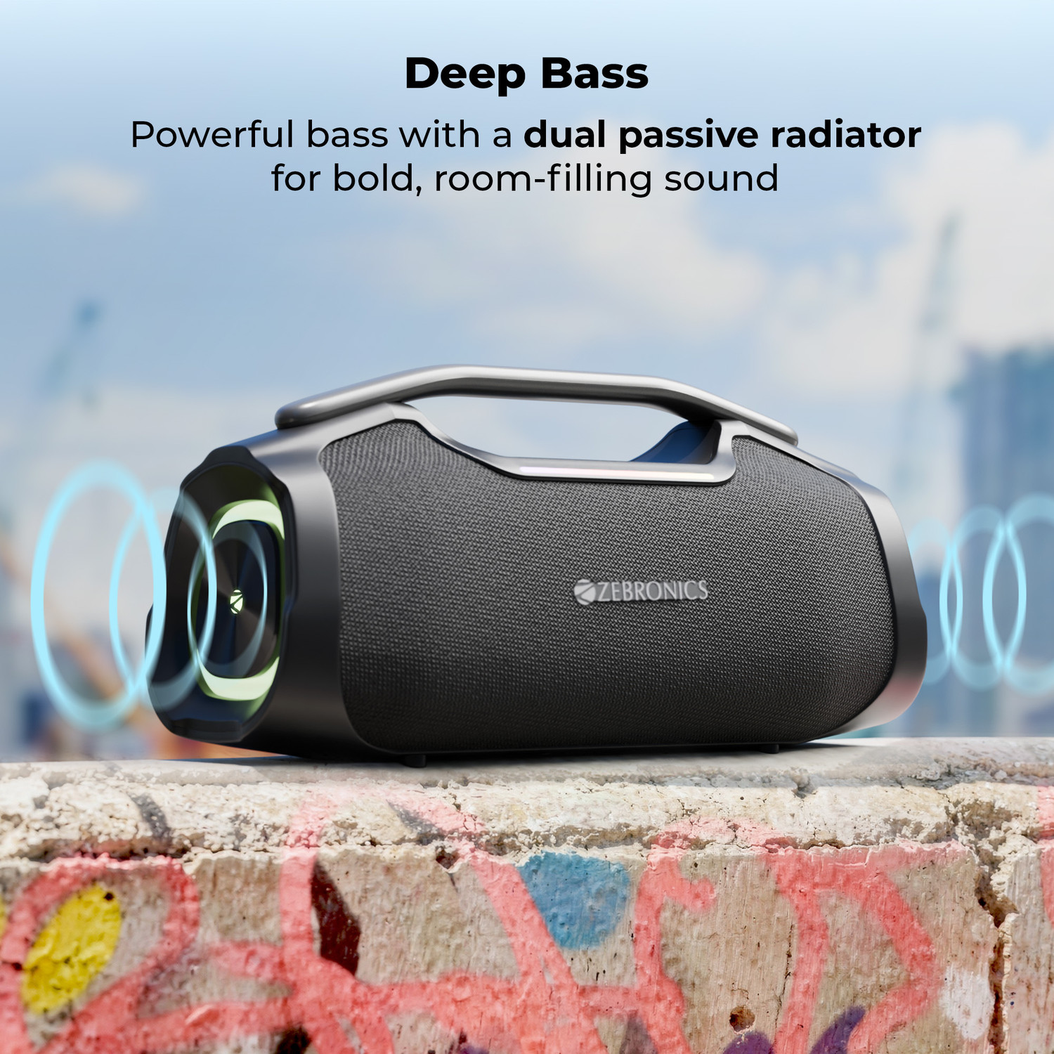 Image of ZEBRONICS Sound Feast 450, Upto 5hrs Playback, Dual Drivers, Subwoofer, TWS, RGB, USB, AUX 50 W Bluetooth Party Speaker