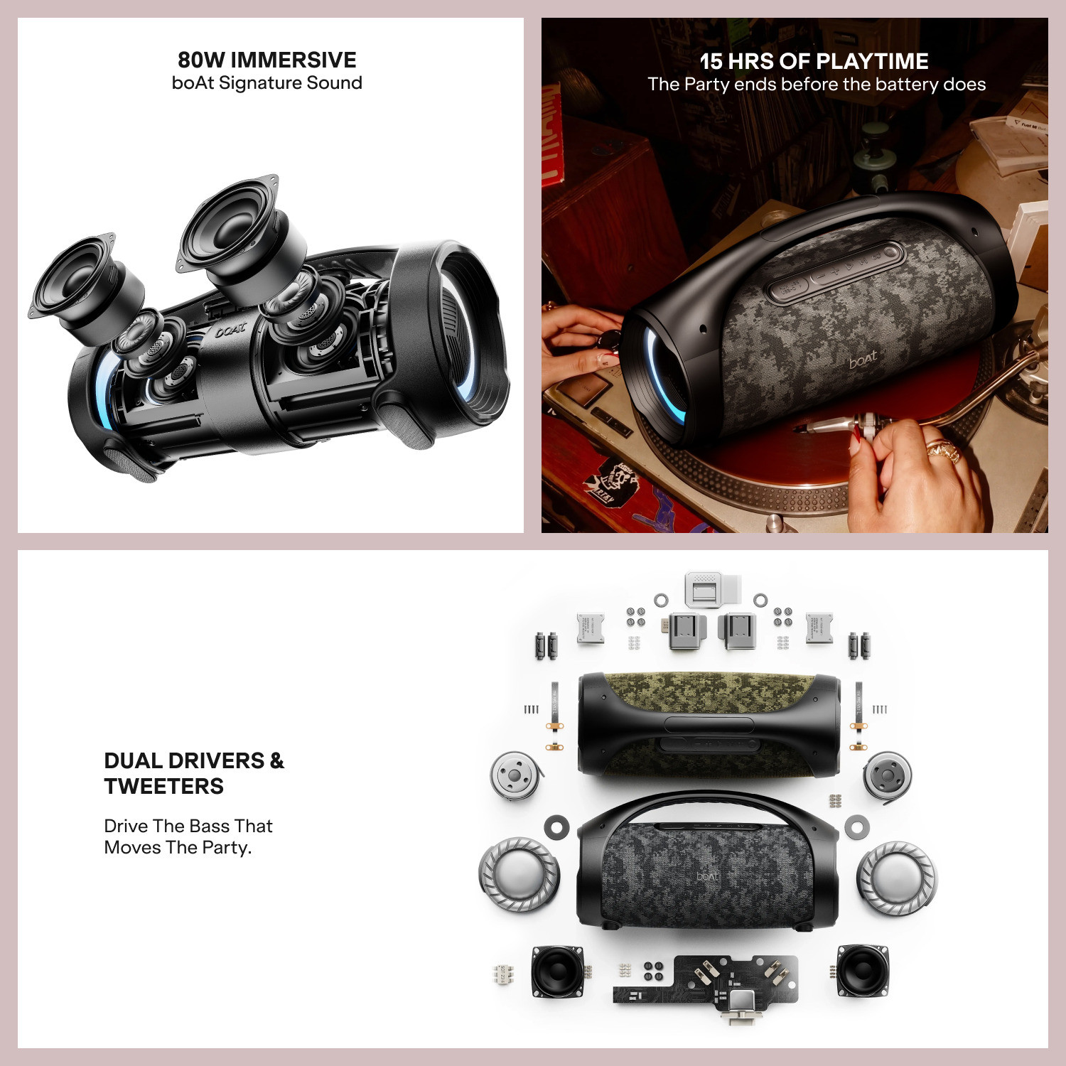 Image of boAt Stone 900, 15H Battery, TWS Mode, Built-In Mic, Voice Assistant,IPX5 80 W Bluetooth Speaker