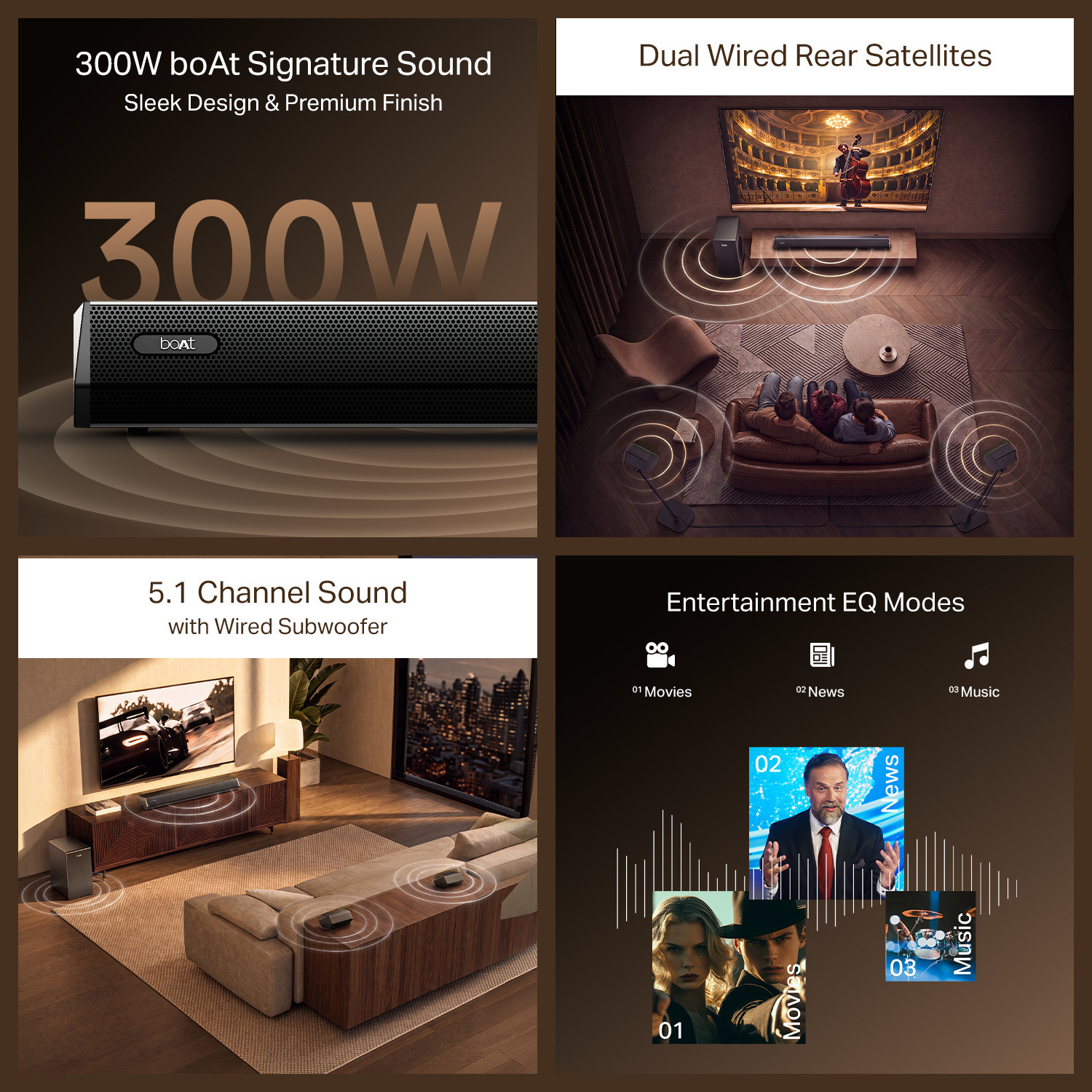 Image of boAt Aavante Bar Prime B300, Subwoofer,Dual Rear Speakers,5.1 CH,EQ Modes,BT v5.3 300 W Bluetooth Soundbar