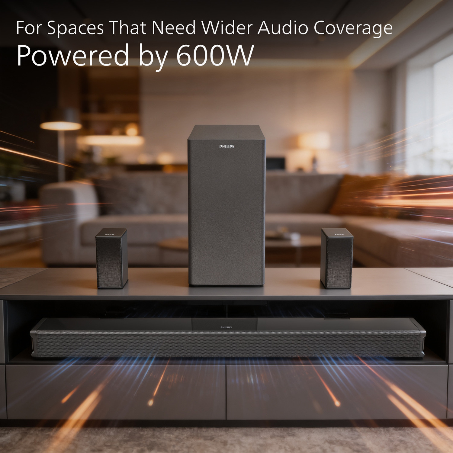 Image of PHILIPS Philips TAB5651 /94 8 Inch Subwoofer Bluetooth,HDMI ARC,USB&Optical Connectivity 600 W Bluetooth Soundbar