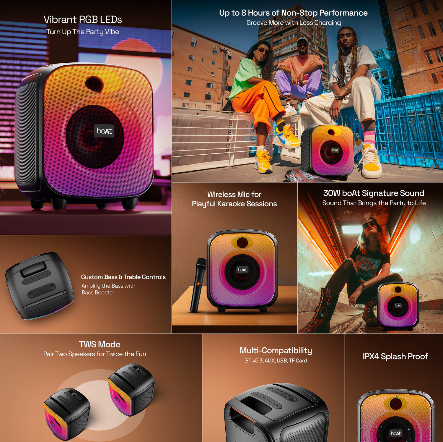 Image of boAt PartyPal 63 Pro w / Wireless Mic for Karaoke,8HRS Playback,RGB LEDs & TWS Feature 30 W Bluetooth Speaker